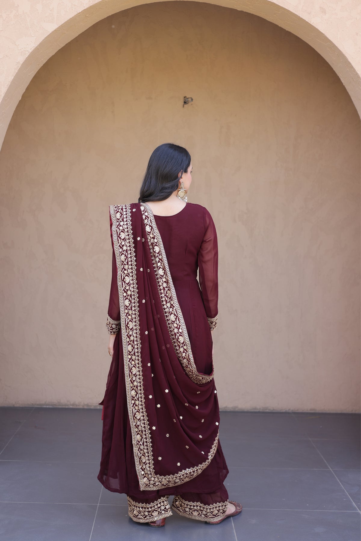Designer Multi-Sequins Embroidered Anarkali Gown Set With Pant & Dupatta
