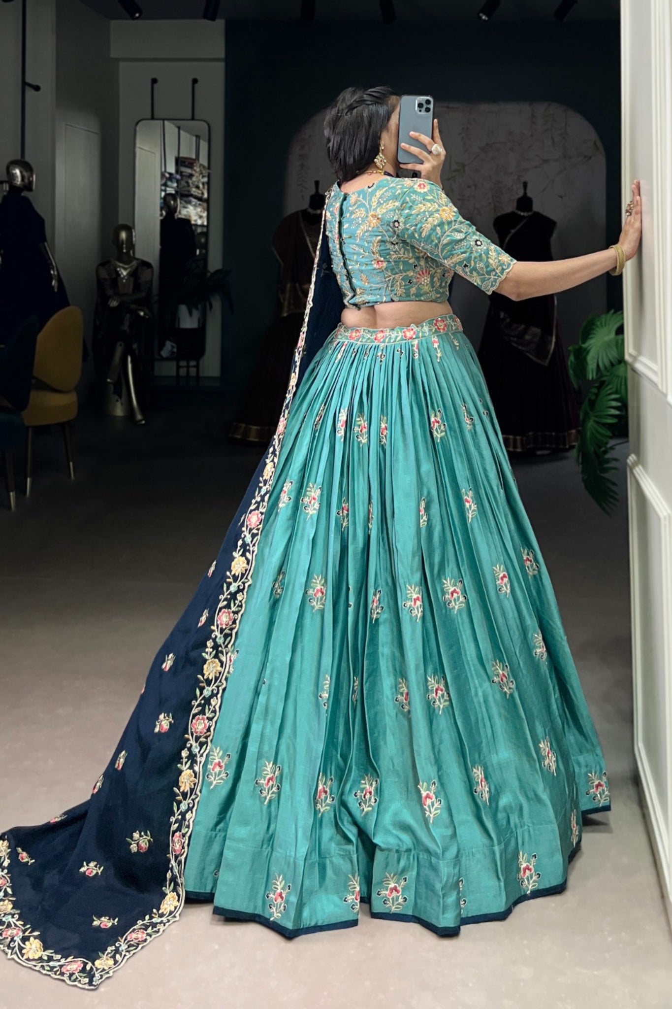 Sky Blue Sequins Tread Embroidered Work Designer Wedding Lehenga Choli