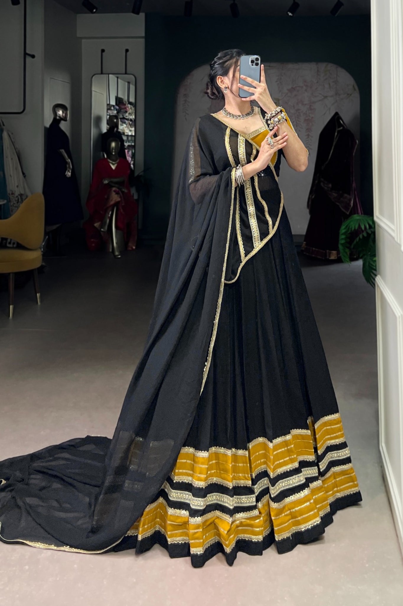 Black Beautiful Pure Rayon Original Mirror Work Stunning Navratri Lehenga Choli