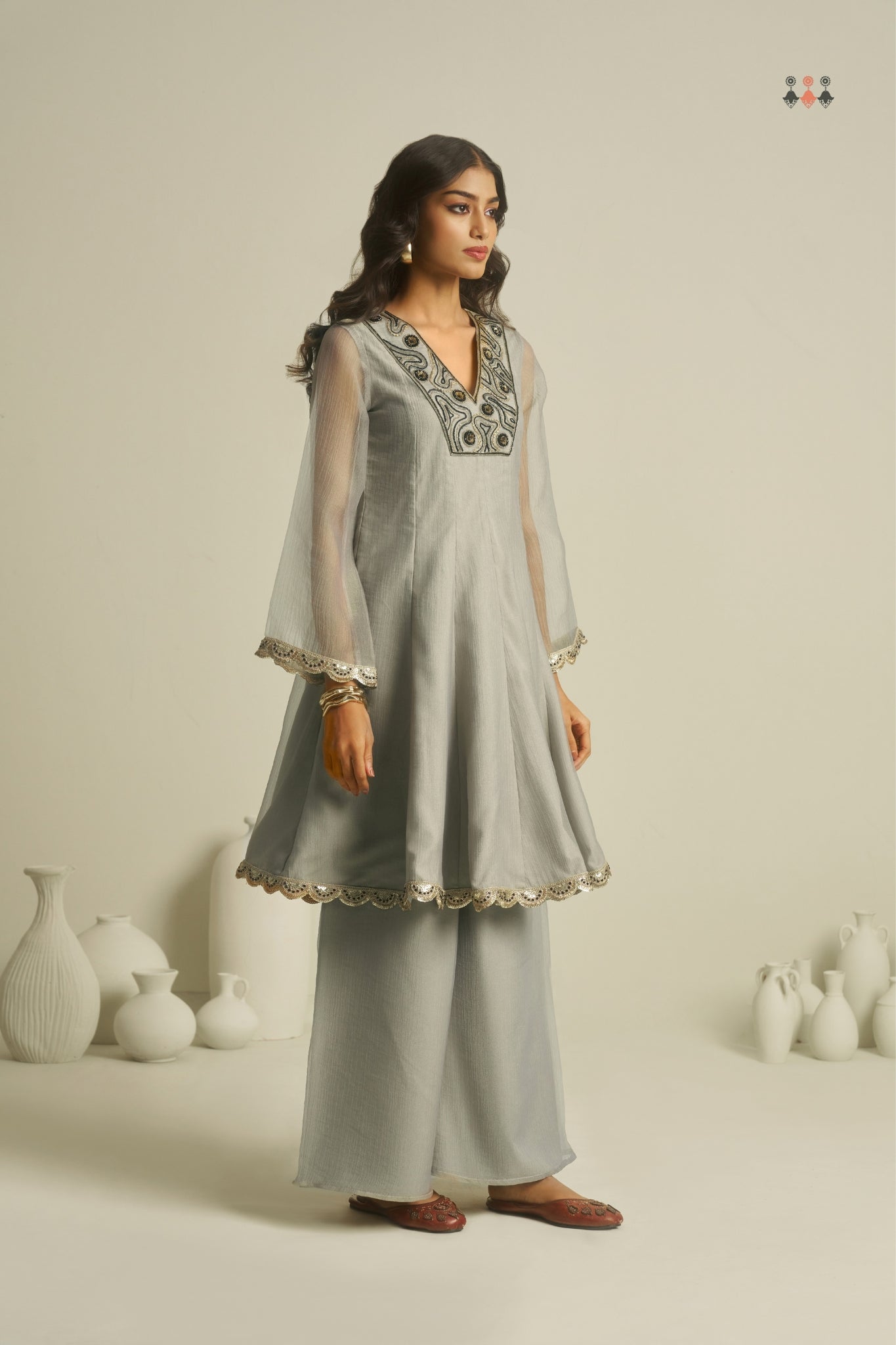 Pure Tissue Handworked Peplum And Palazzo Set