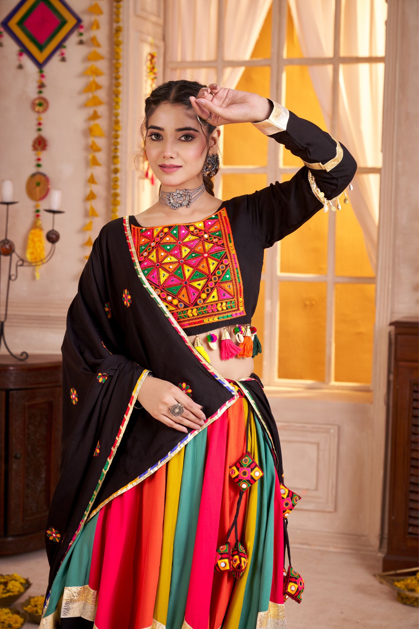 Classic Designer Viscose Cotton Traditional Navratri Lehenga Choli