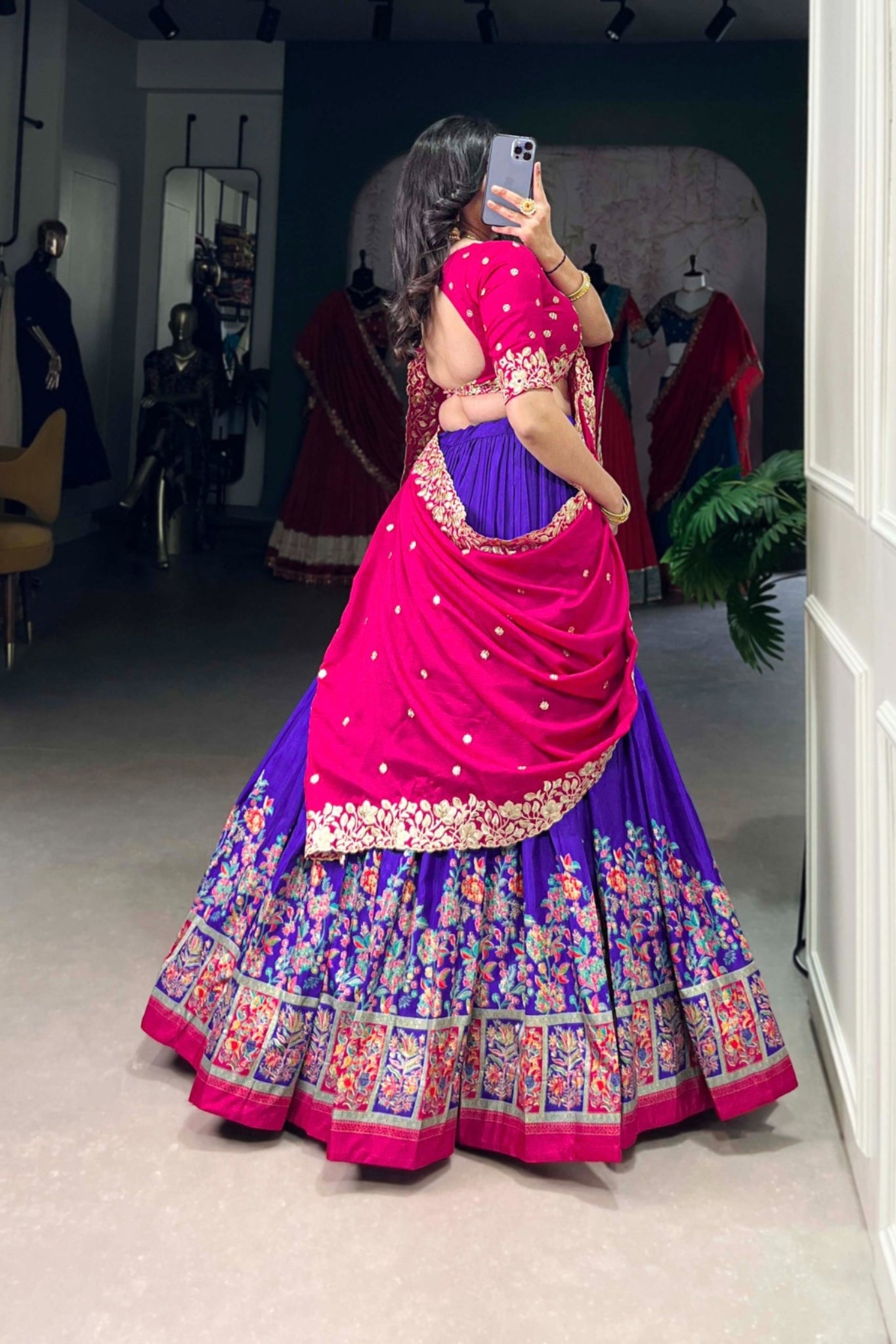 Designer Tussar Silk Printed Lehenga Set With Embroidered Blouse And Dupatta