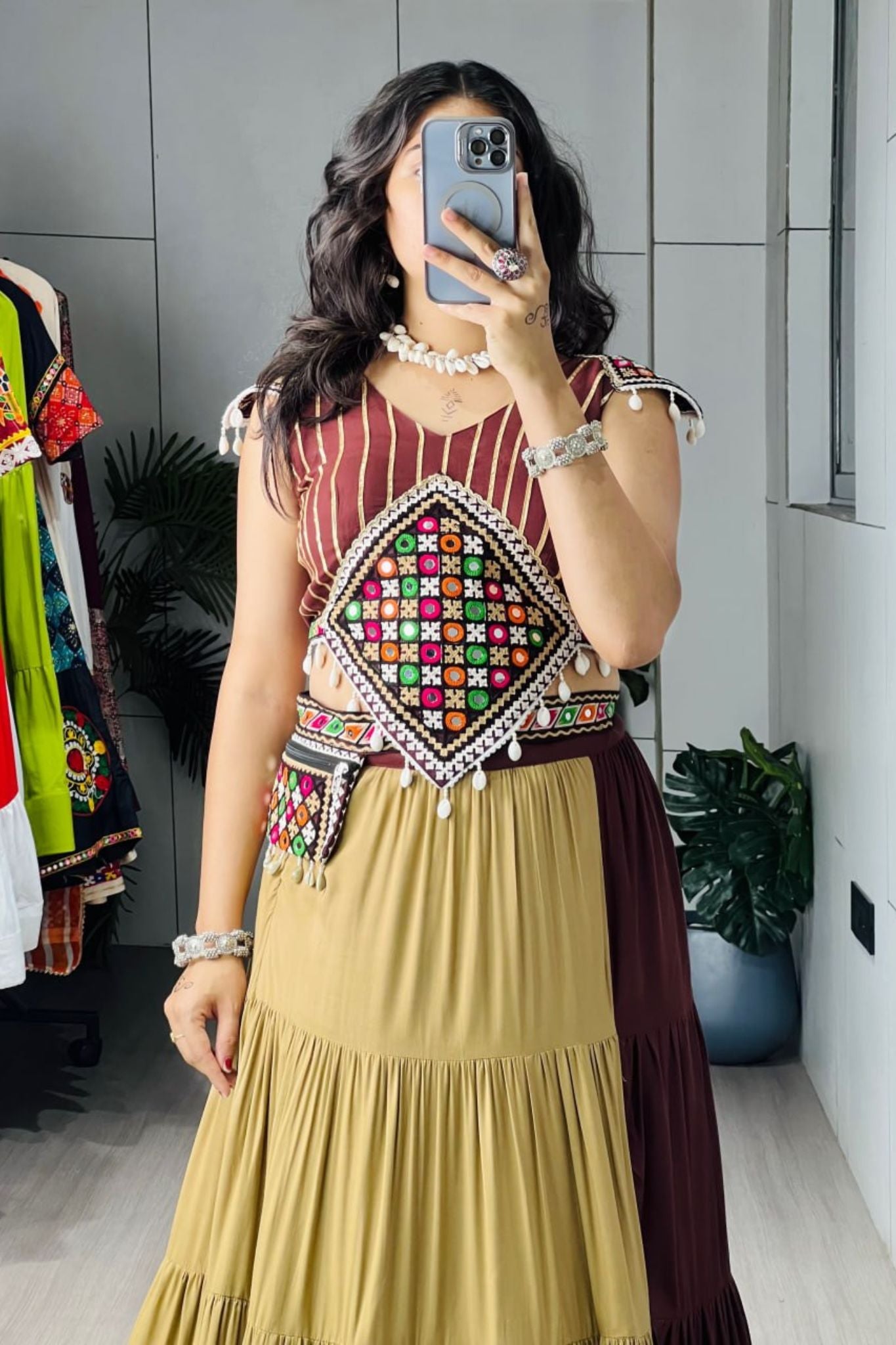 Raasrang Beige Brown Navratri Lehenga Choli For Women