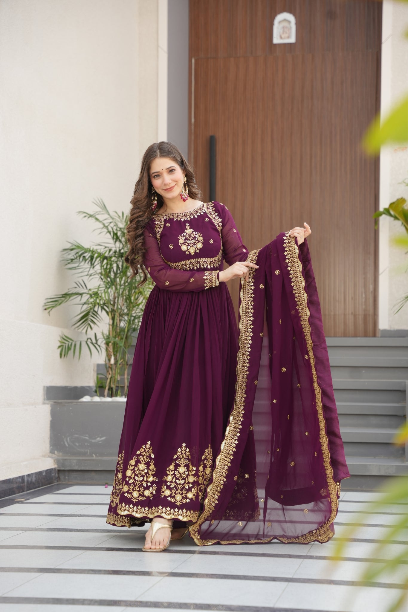 Georgette Tread Sequins Embordered Anarkali Suit