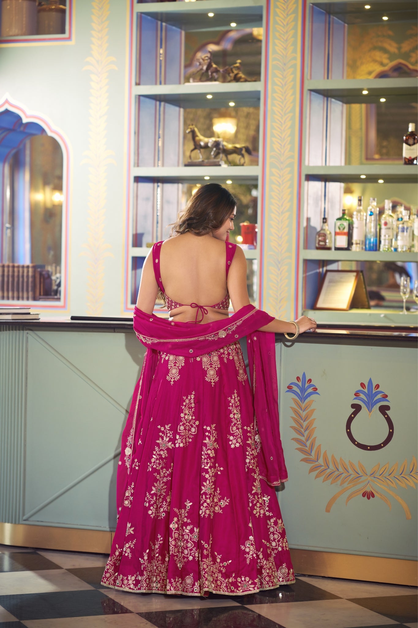 Pink Sequins Embroidered Wedding Lehenga Choli