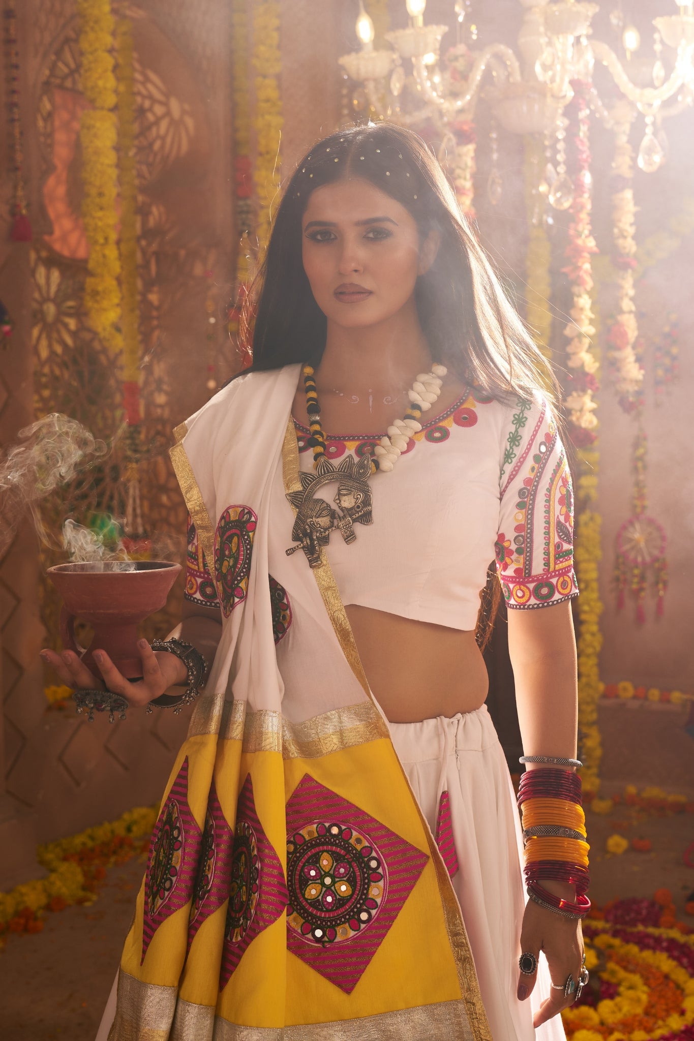 White Vibrant Spirit Navratri Designer Beautiful Lehenga Choli Set