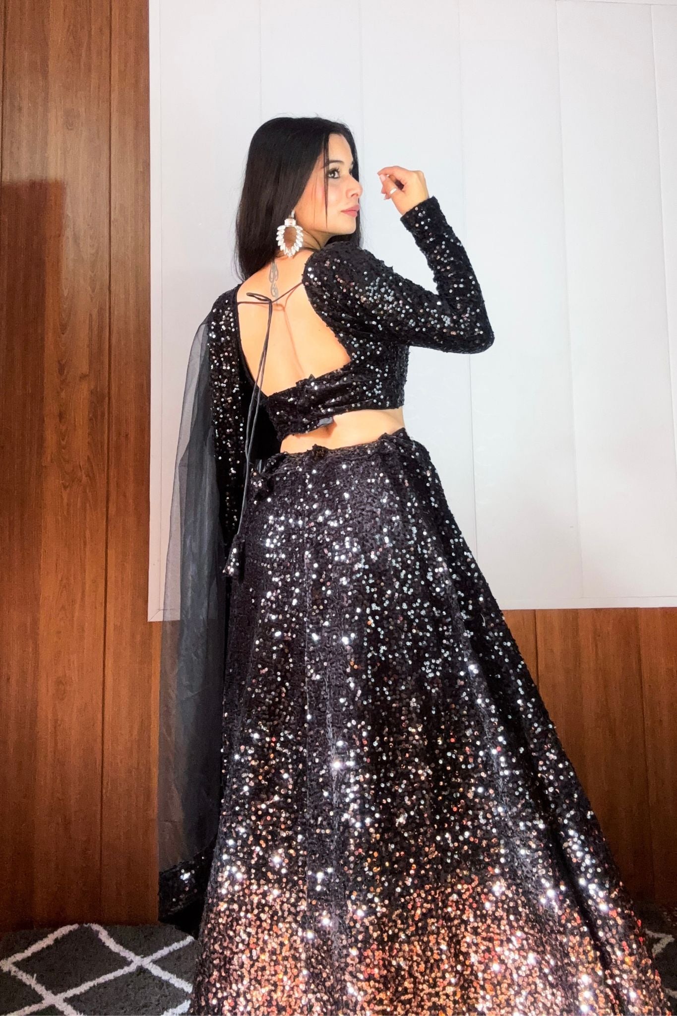 Velvet Black Heavy Sequence Work Lehenga Choli
