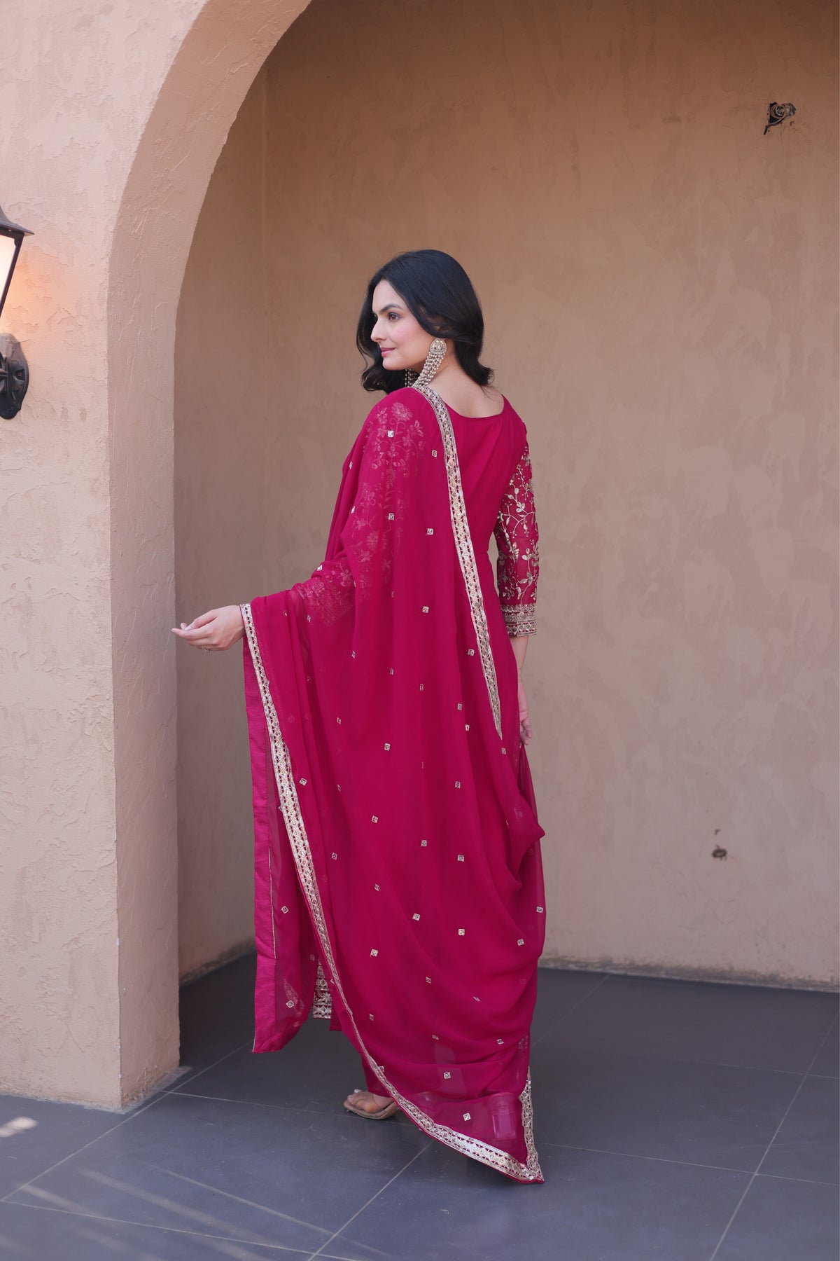 Designer Sequins Embroidered Anarkali Gown With Dupatta Set