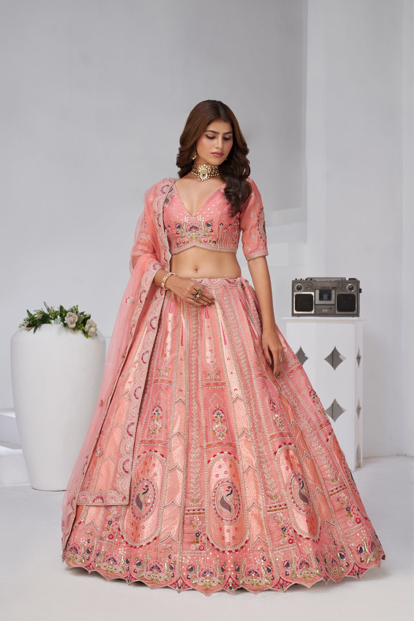 Opulent Aura Raw Silk Bridal Lehenga With Peacock And Paisley Motifs