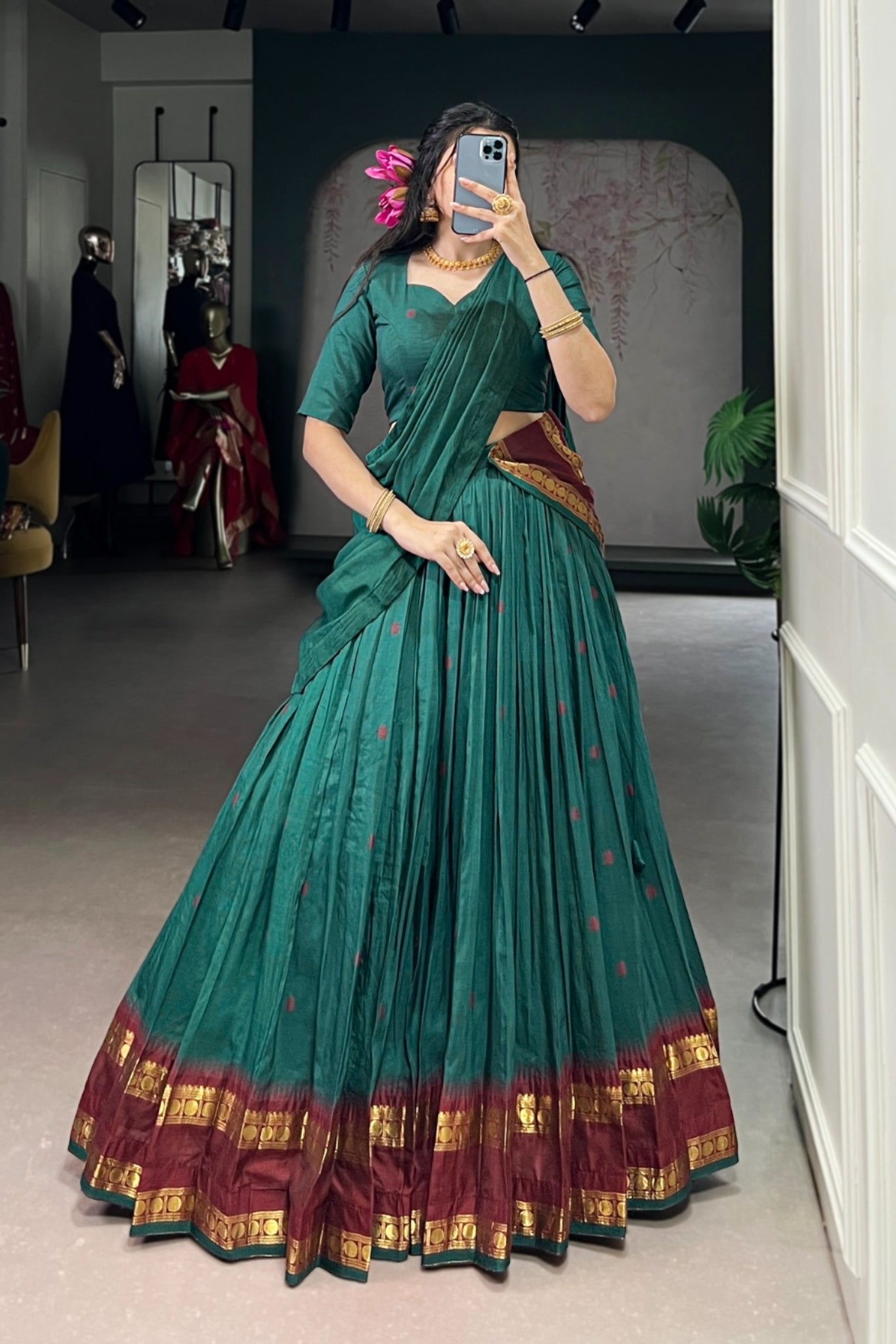 Pure Chanderi Zari Weaving Work South Indian Lehenga Choli