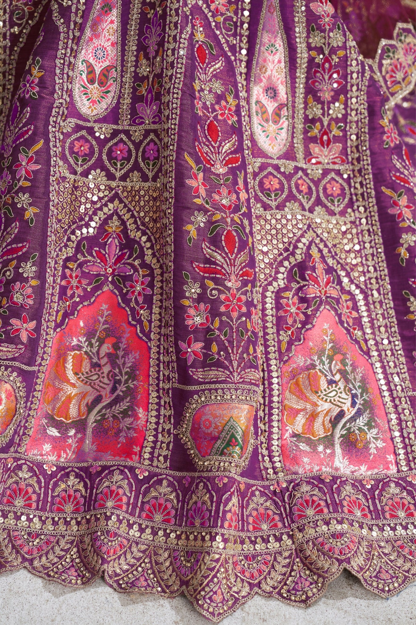 Elegant Designer Zari And Aari Embroidery Work Wedding Lehenga Choli