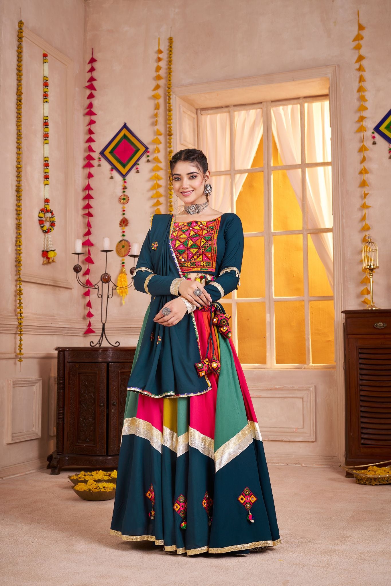 Classic Designer Viscose Cotton Traditional Navratri Lehenga Choli
