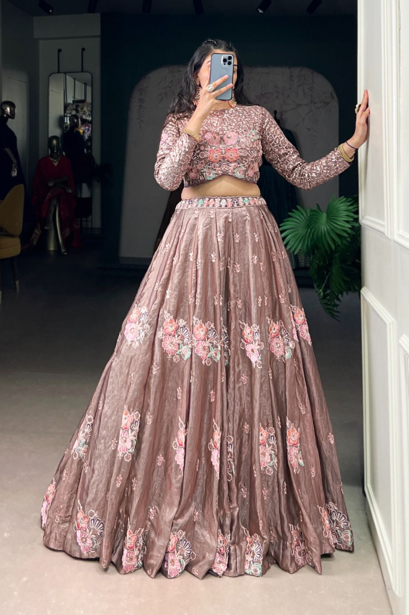 Ready-to-Wear Embroidered Lehenga Set With Sequin & Thread Work for Women