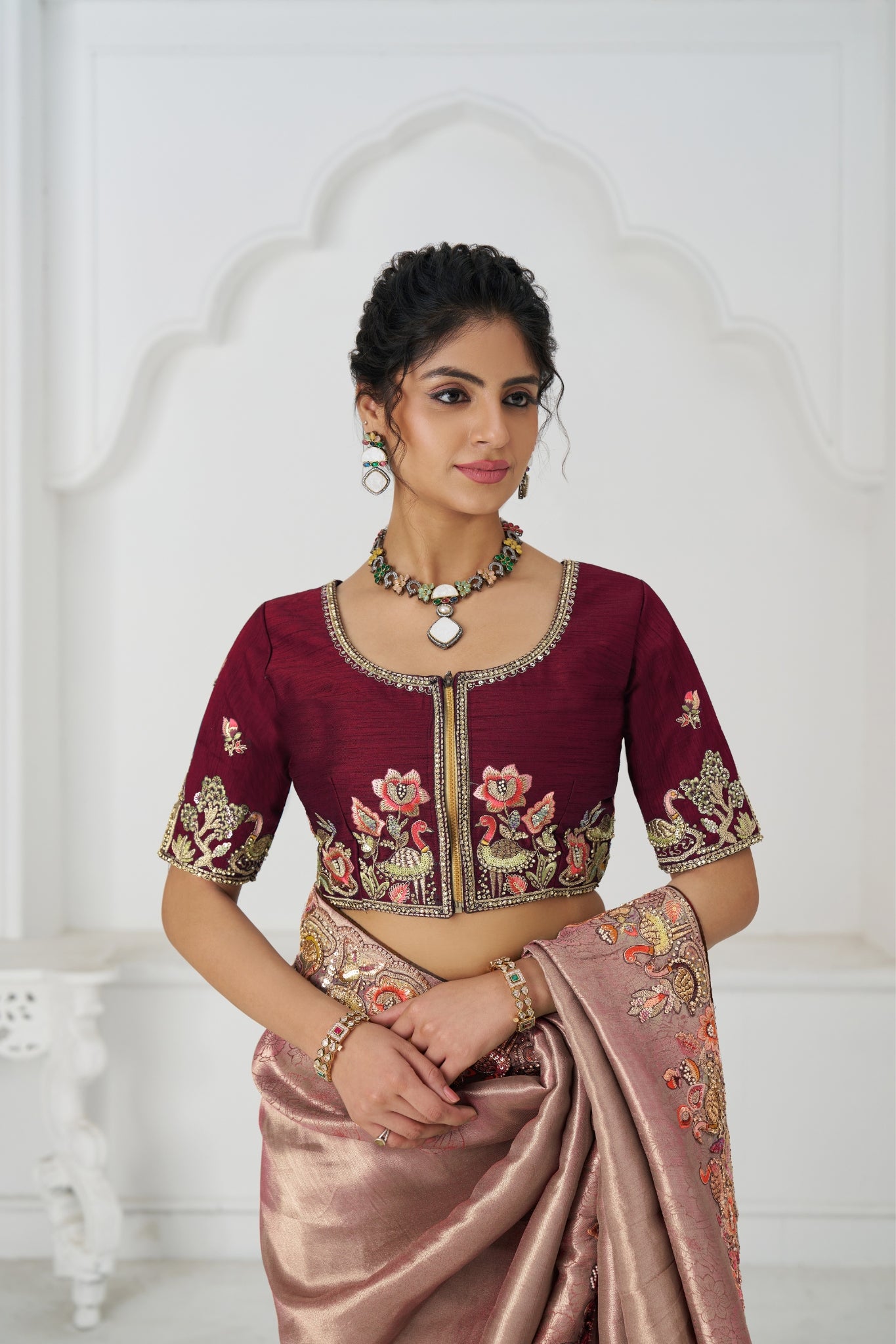 Pink Luxury Wedding Saree With Multi-Thread Bead Embroidery & Sequin Work