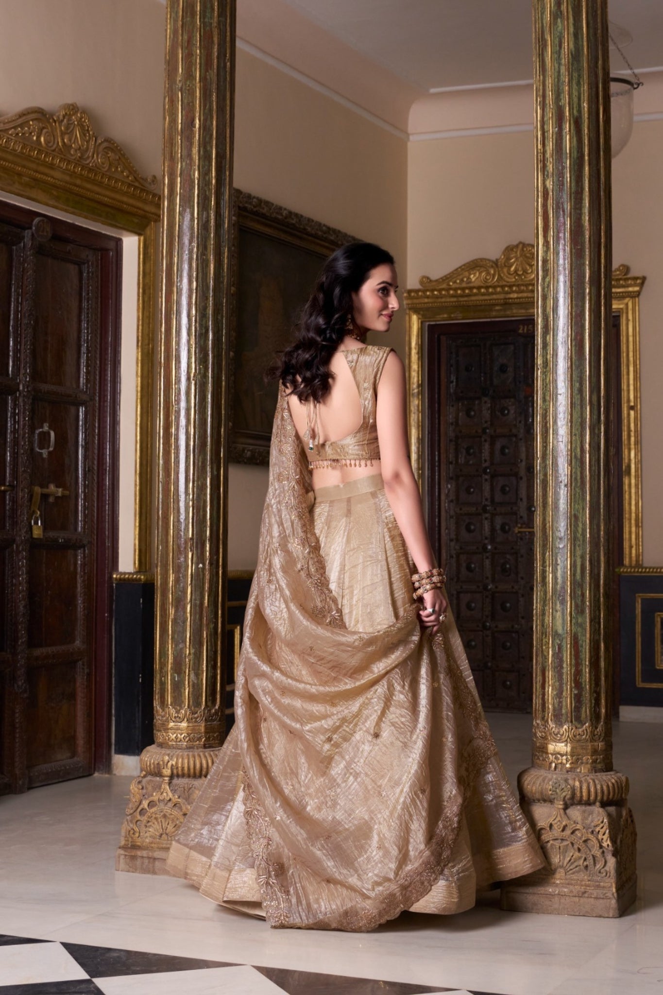 Embroidered Gold Crush Wedding Lehenga Set For Women