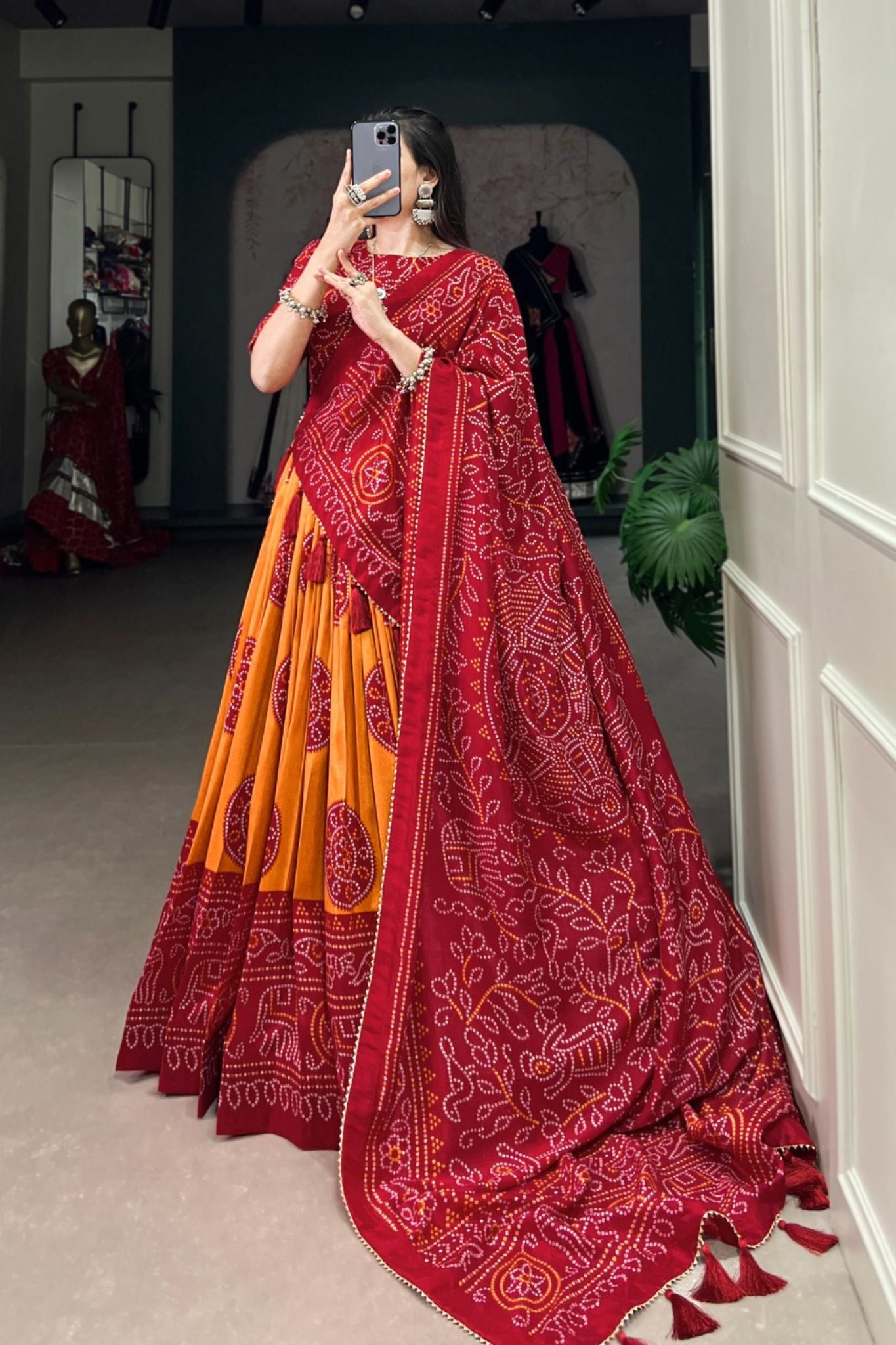 Bandhej Print Silk Lehenga Choli