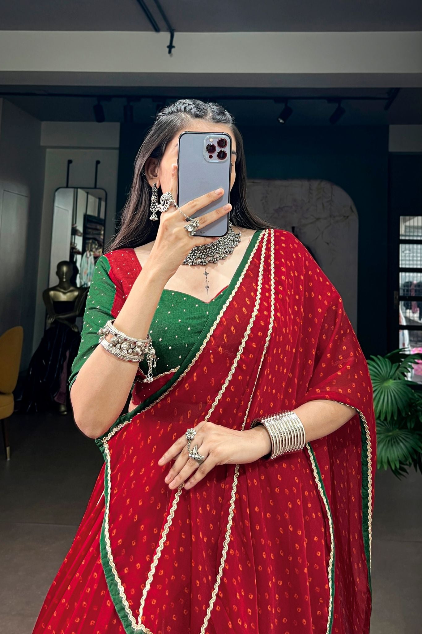Raasrang Navratri Designer Red Bandhej Lehenga Choli