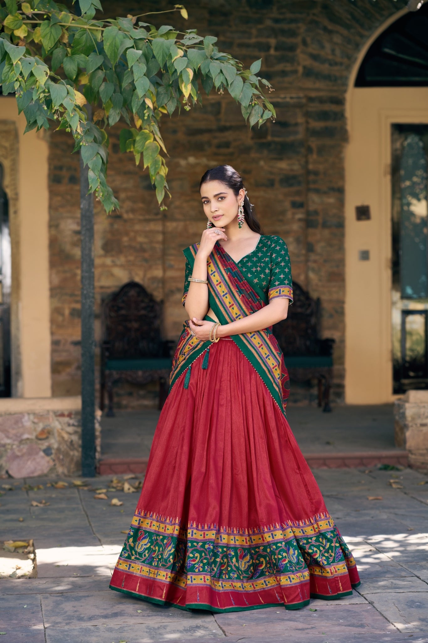 Premium Printed Festive Tasar Silk Lehenga Choli Set For Women