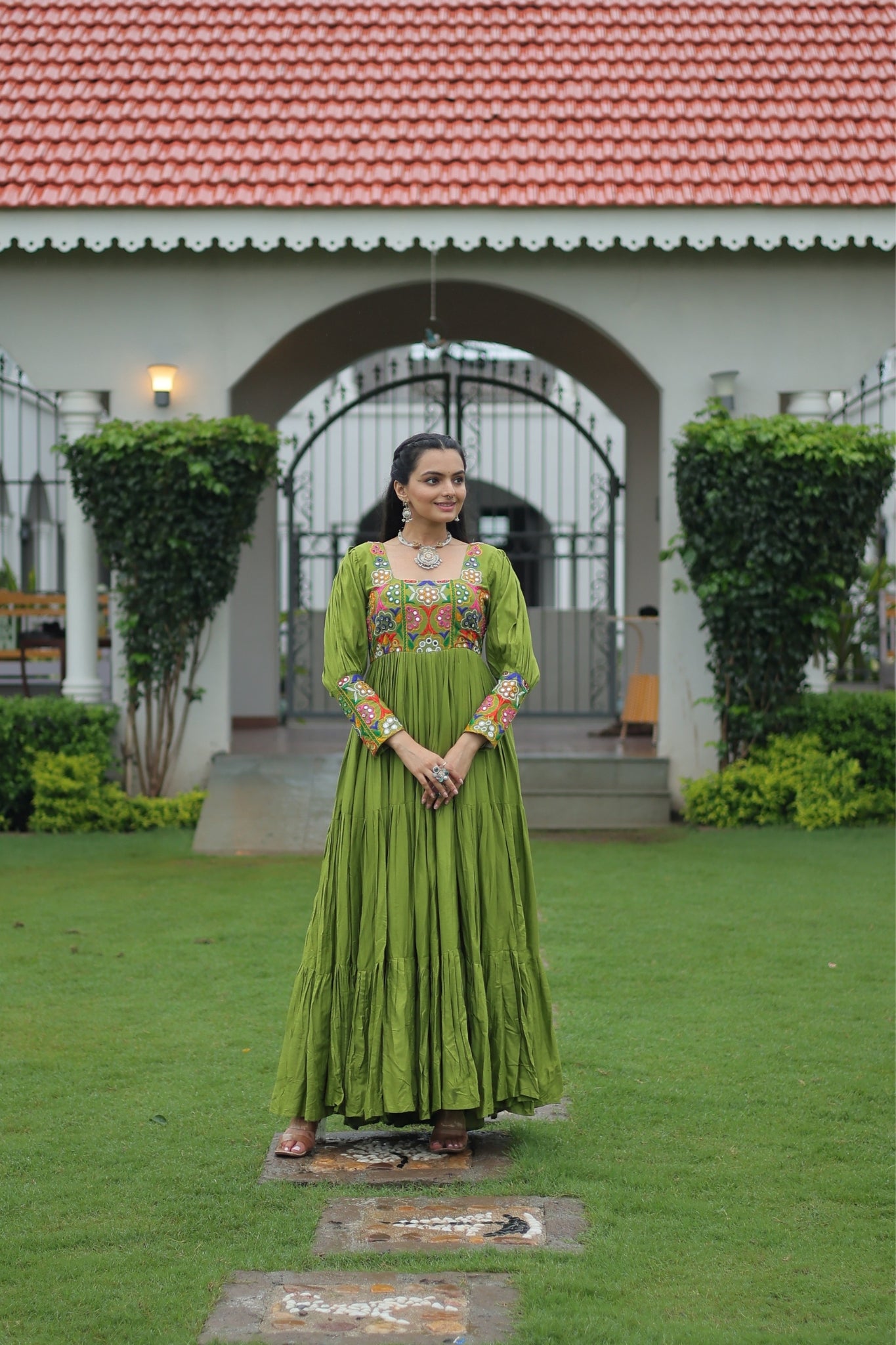 Stunning Navratri Designer Rayon With Gamthi Work Traditional Gown