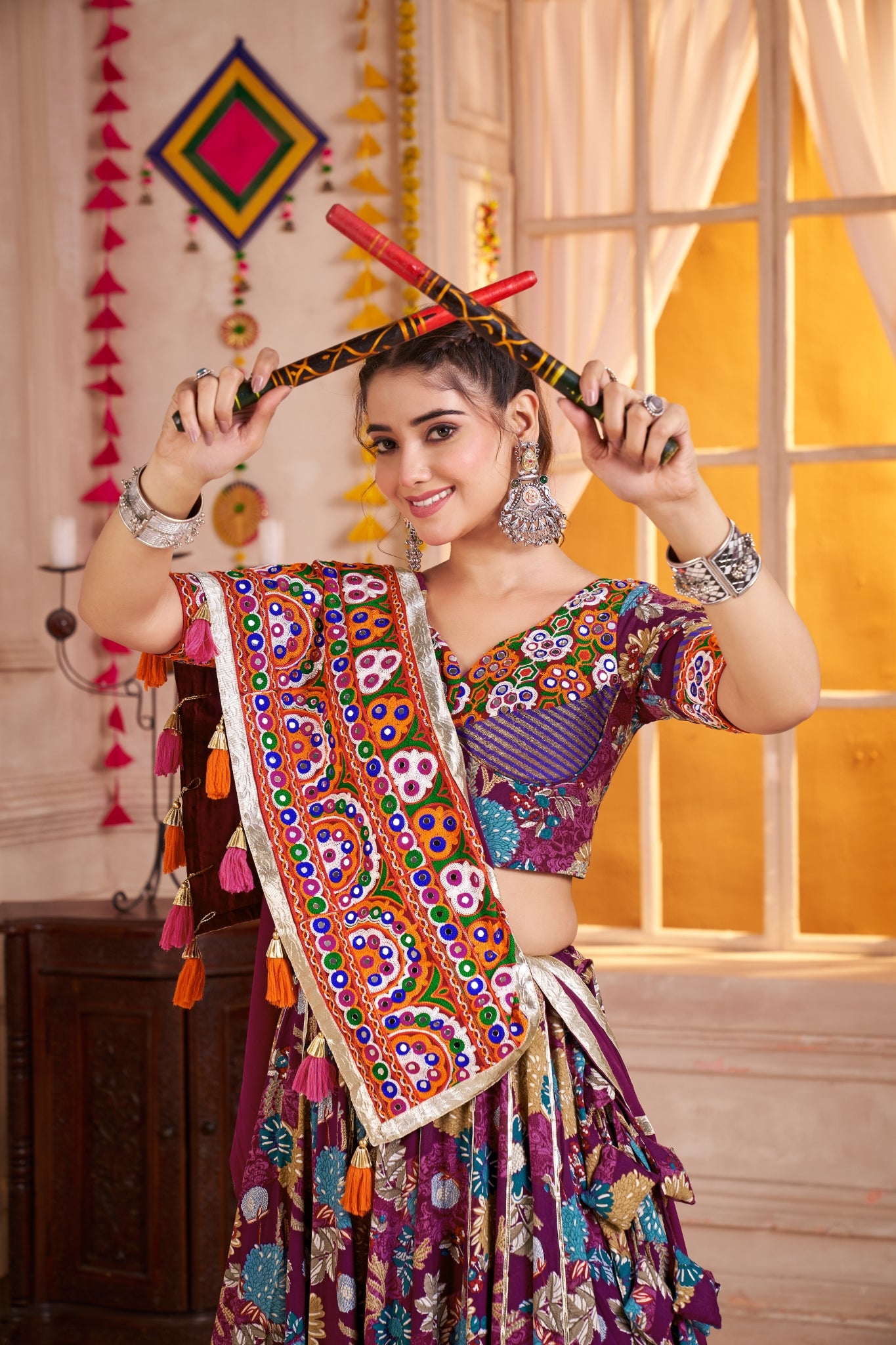 Purple Viscose Cotton Designer Lehenga Choli Set