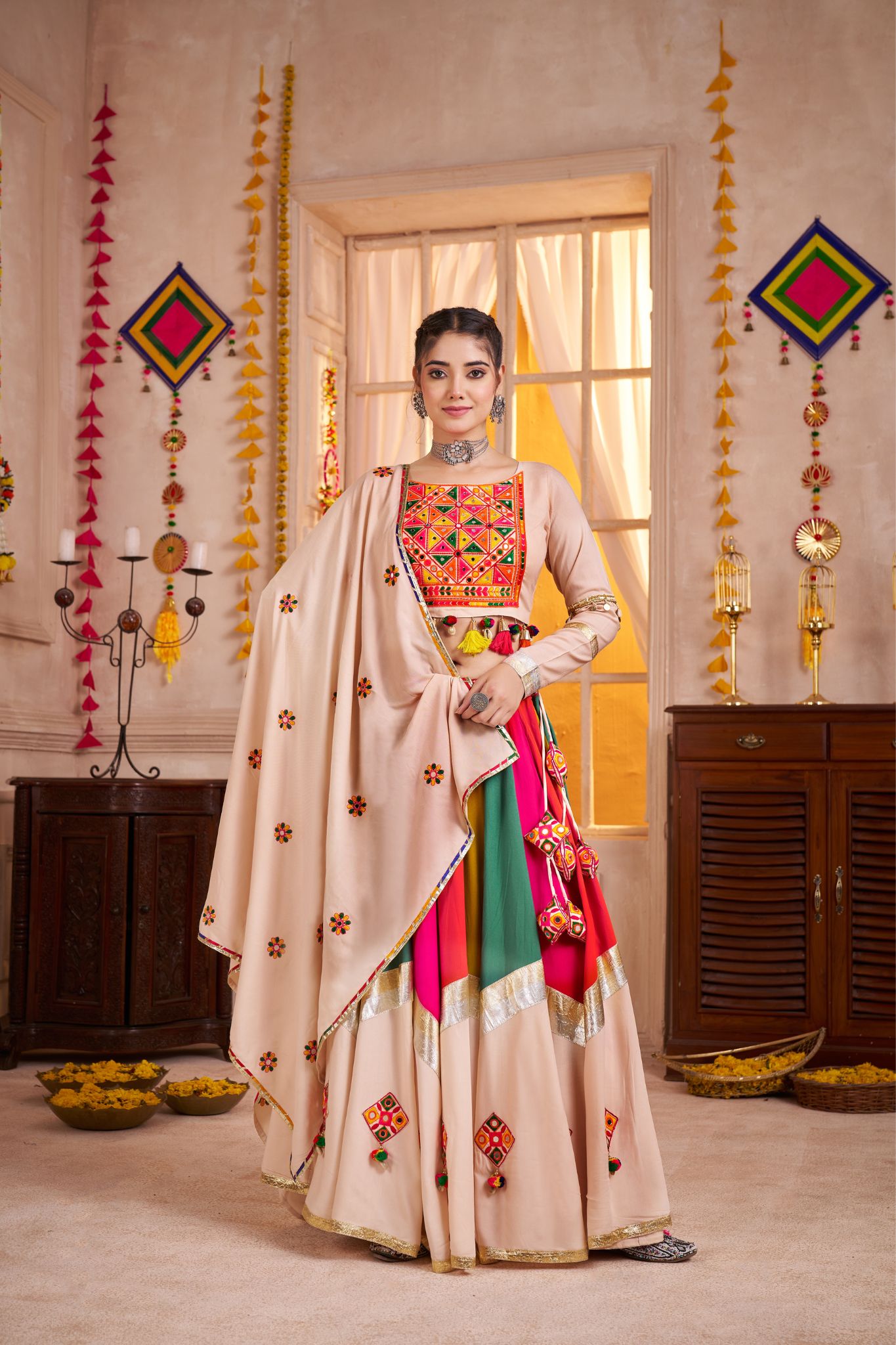 Classic Designer Viscose Cotton Traditional Navratri Lehenga Choli