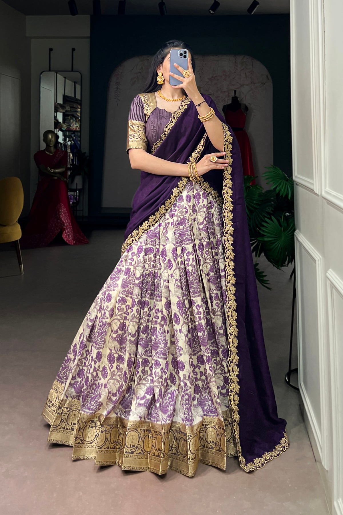 Designer Peacock Floral Print Half Saree Lehenga Choli