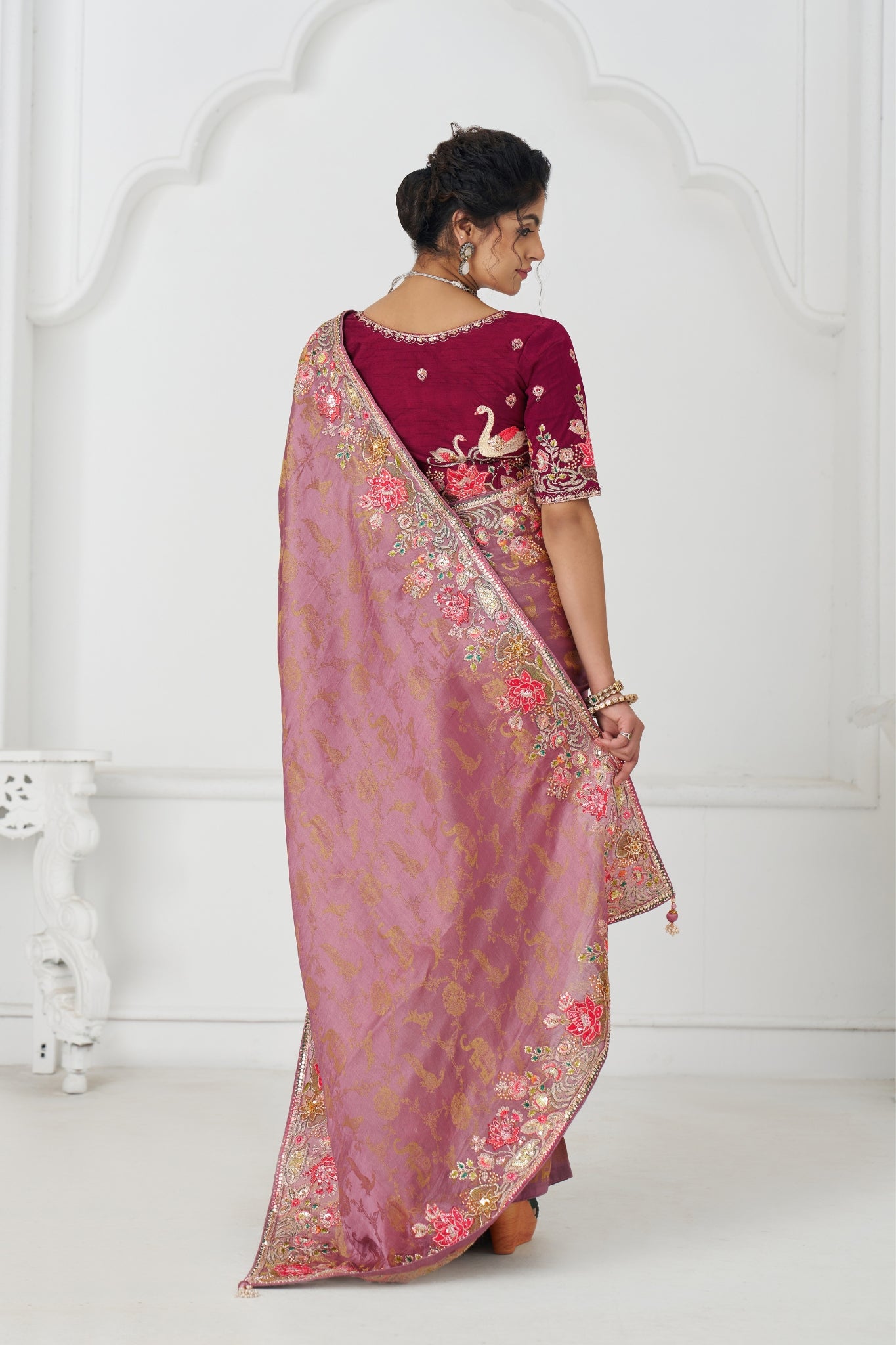 Wedding Stunning Pink Pure Dola Viscose Silk Beautiful Saree