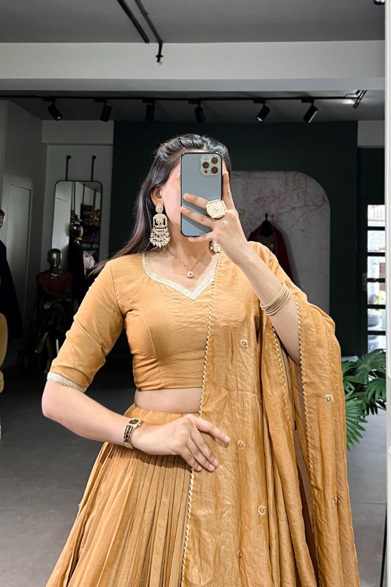 Pure Chanderi Plain With Zari Weaving Work Lehenga Choli