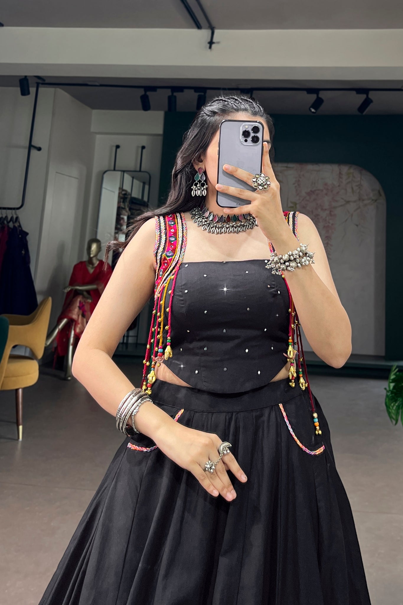 RaasRang Pure Cotton Black Navratri Special Designer Lehenga Choli