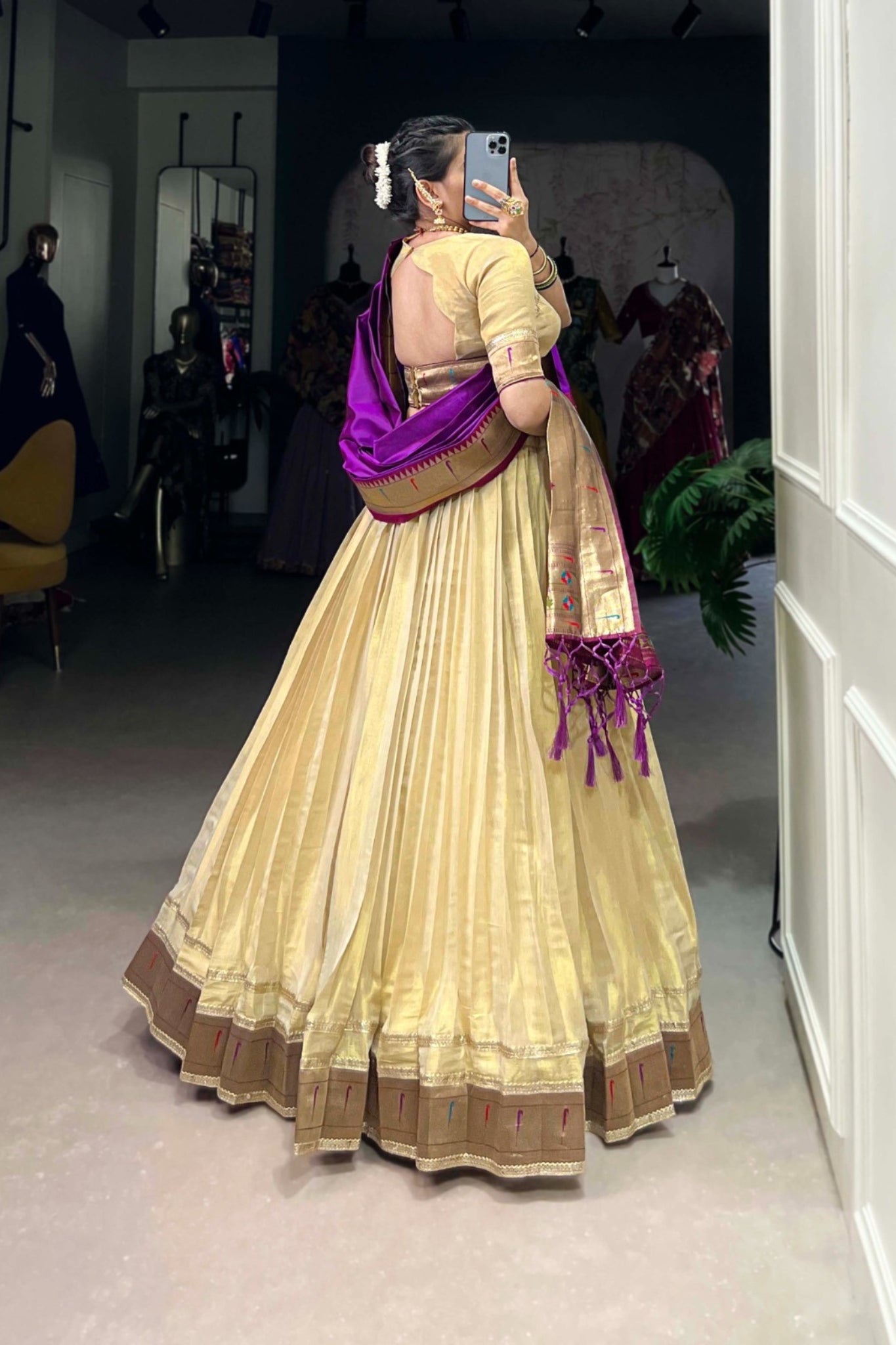 Elegant Erode Lehenga With Paithani Border & Zari Weaving Dupatta