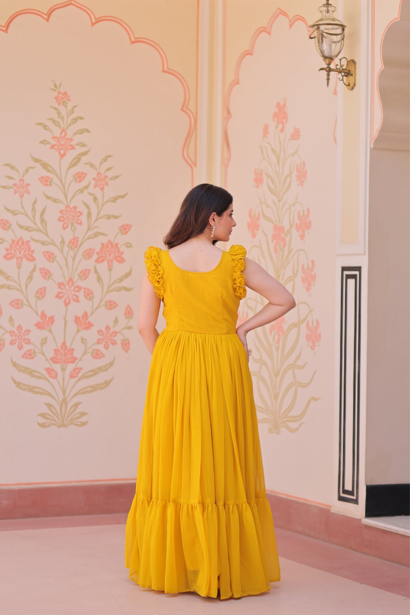 Stunning Sequins Multi Tread Beads Embroidered Work Women Gown