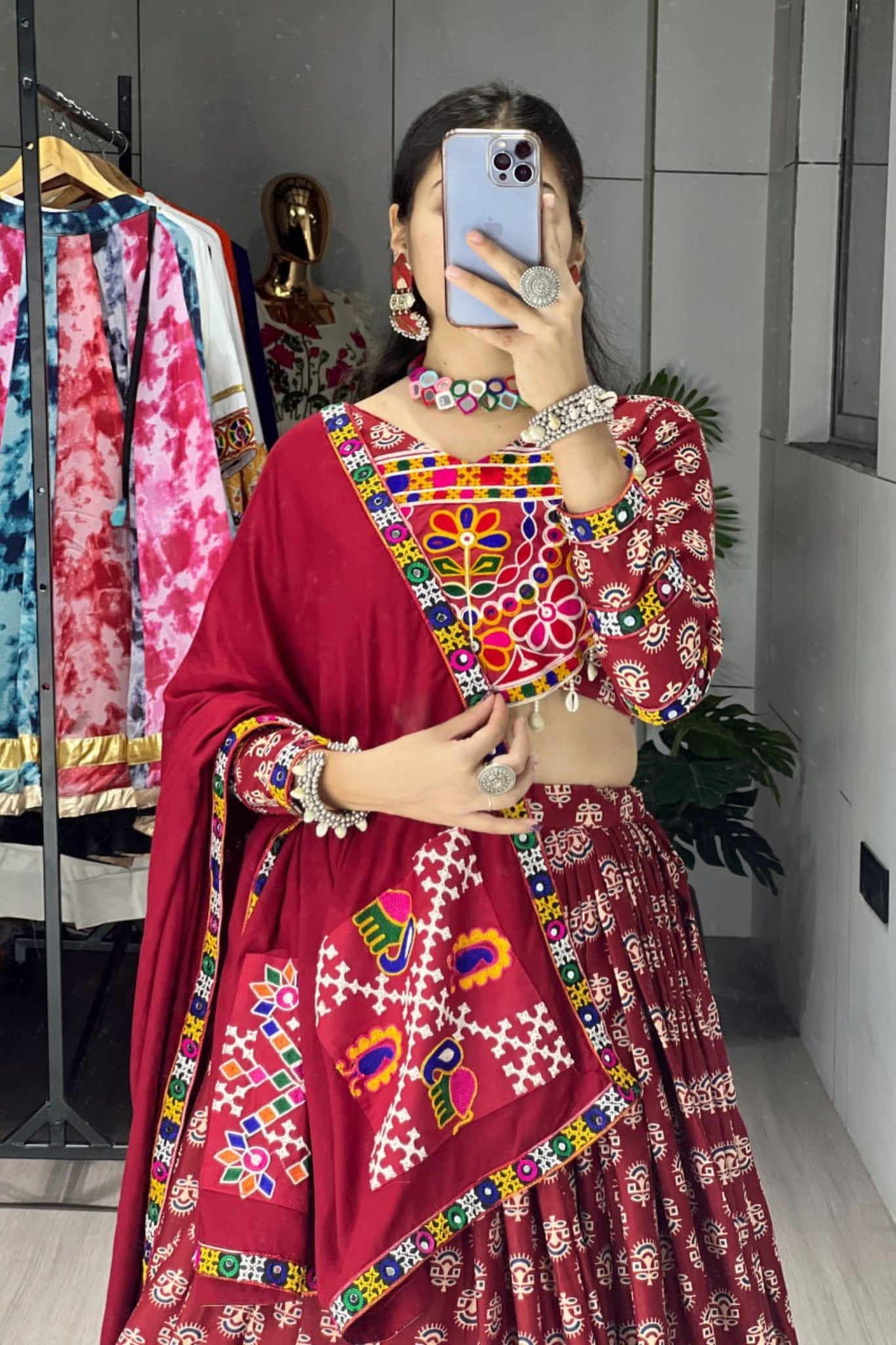 Traditional Ajrakh Print Navratri Lehenga Choli For Women