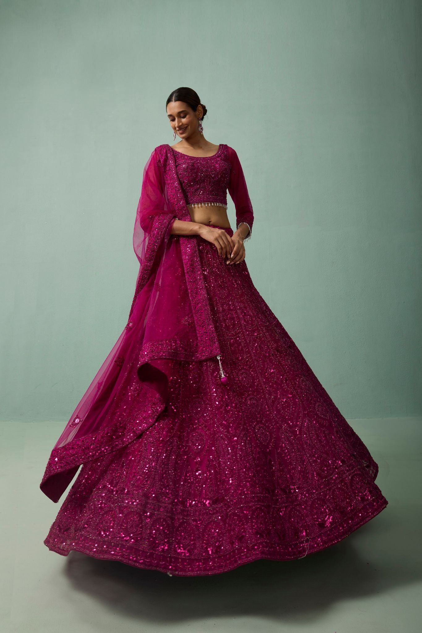 Royal Wine Soft Net Embroidered Luxury Lehenga Set
