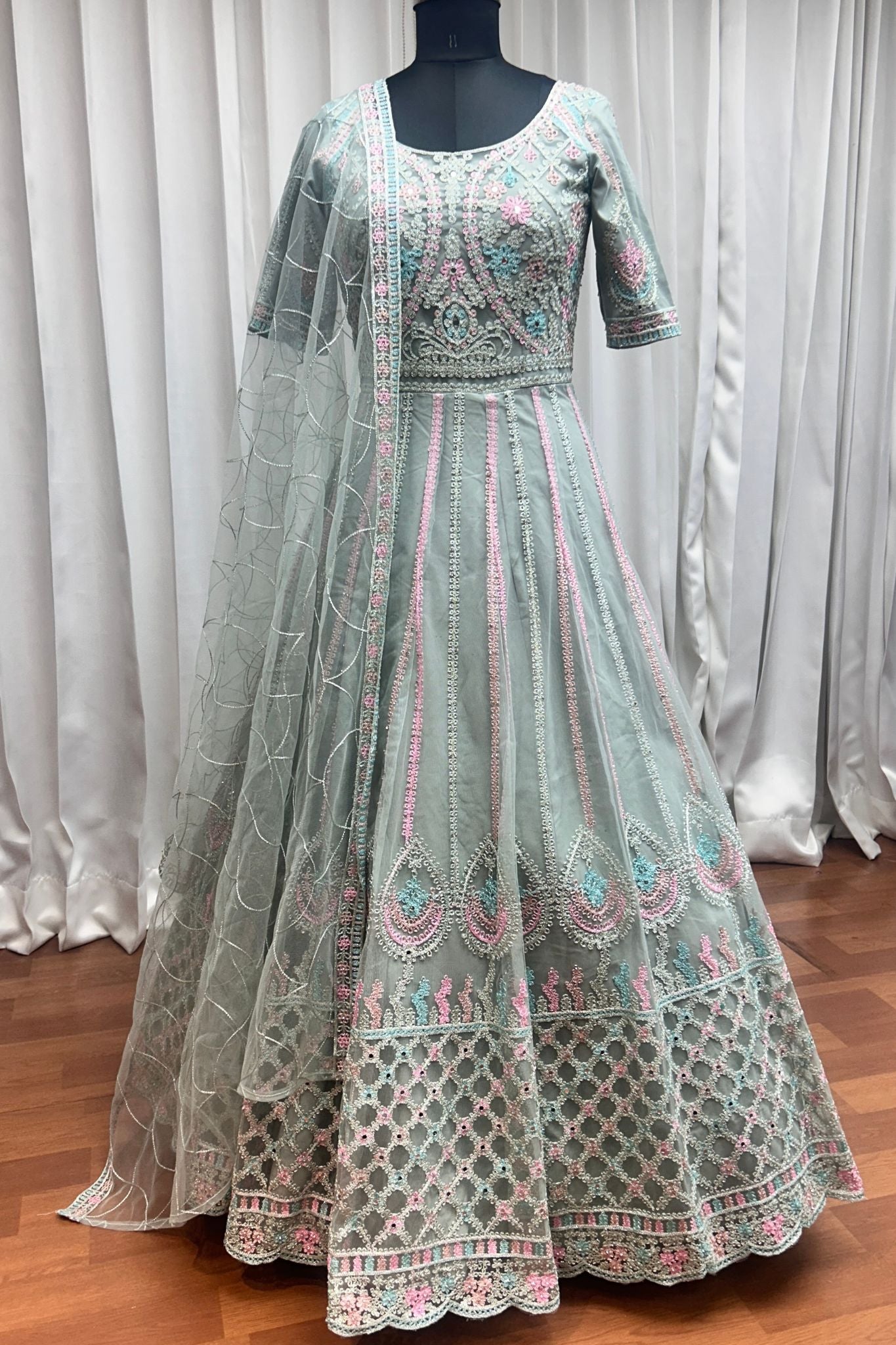 Pista Thread Embroidery With Zarkan And Mirror Work Elegance Gown