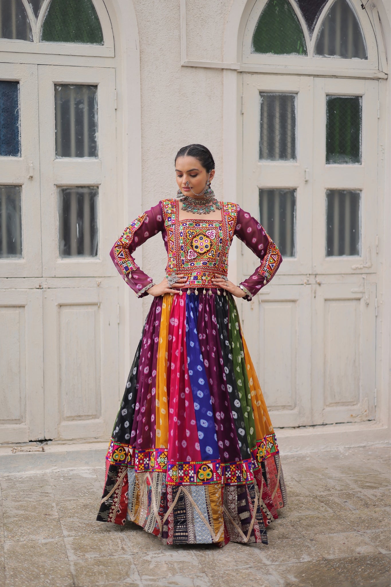 Georgette Printed Attractive Kutchi Gamthi Work Designer Stunning Navratri Lehenga Choli