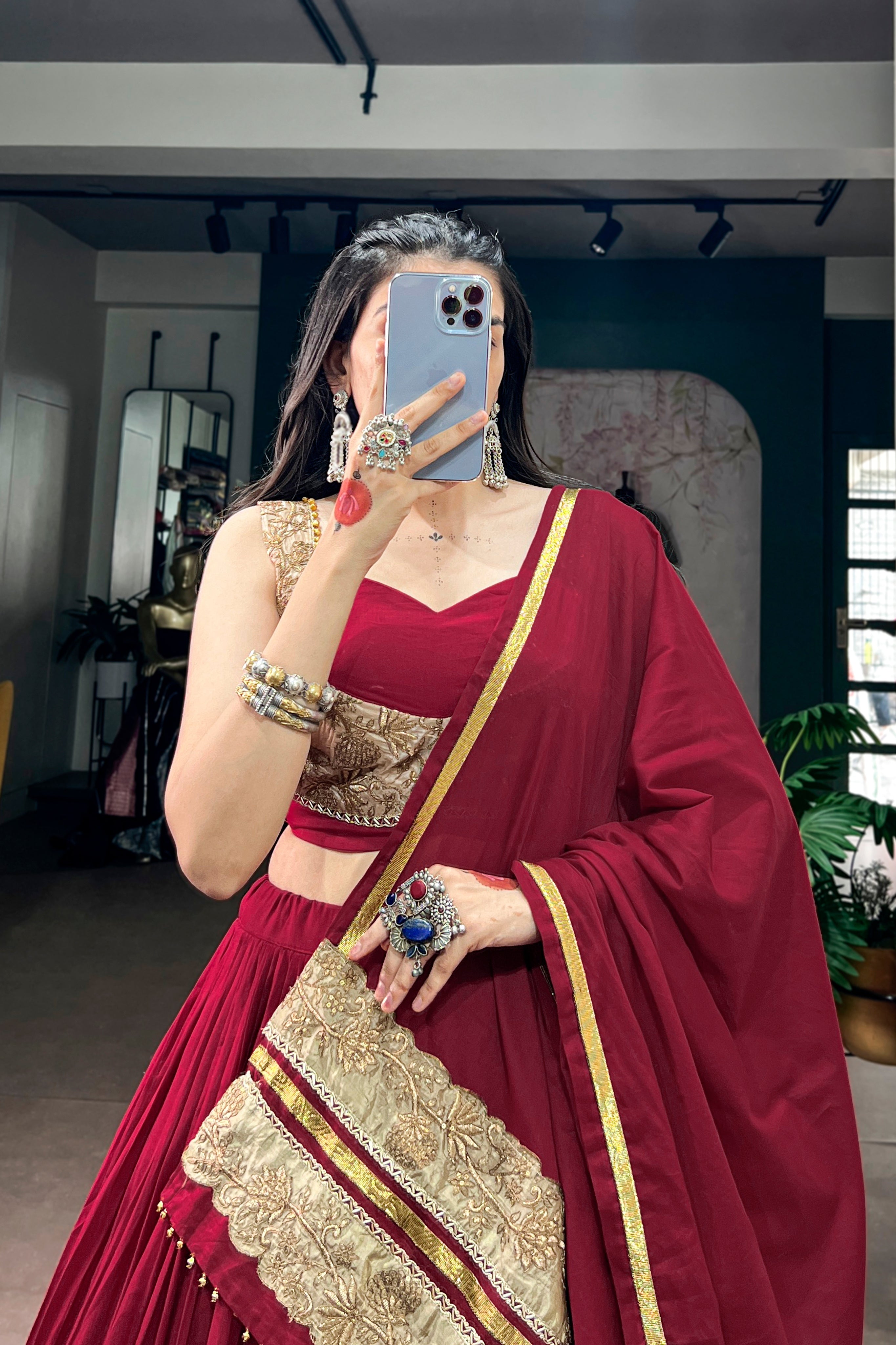 Maroon Mal Cotton Designer Lehenga Choli For Navratri