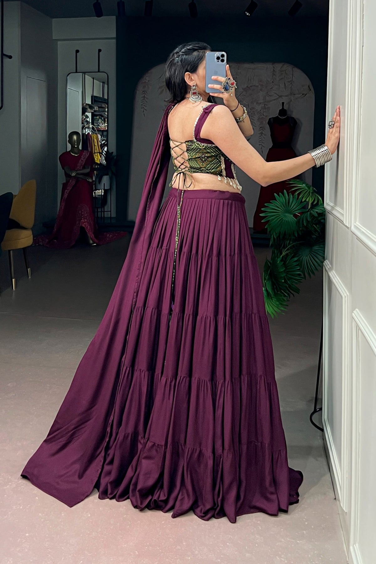 Wine Rayon Navratri Designer Lehenga Choli
