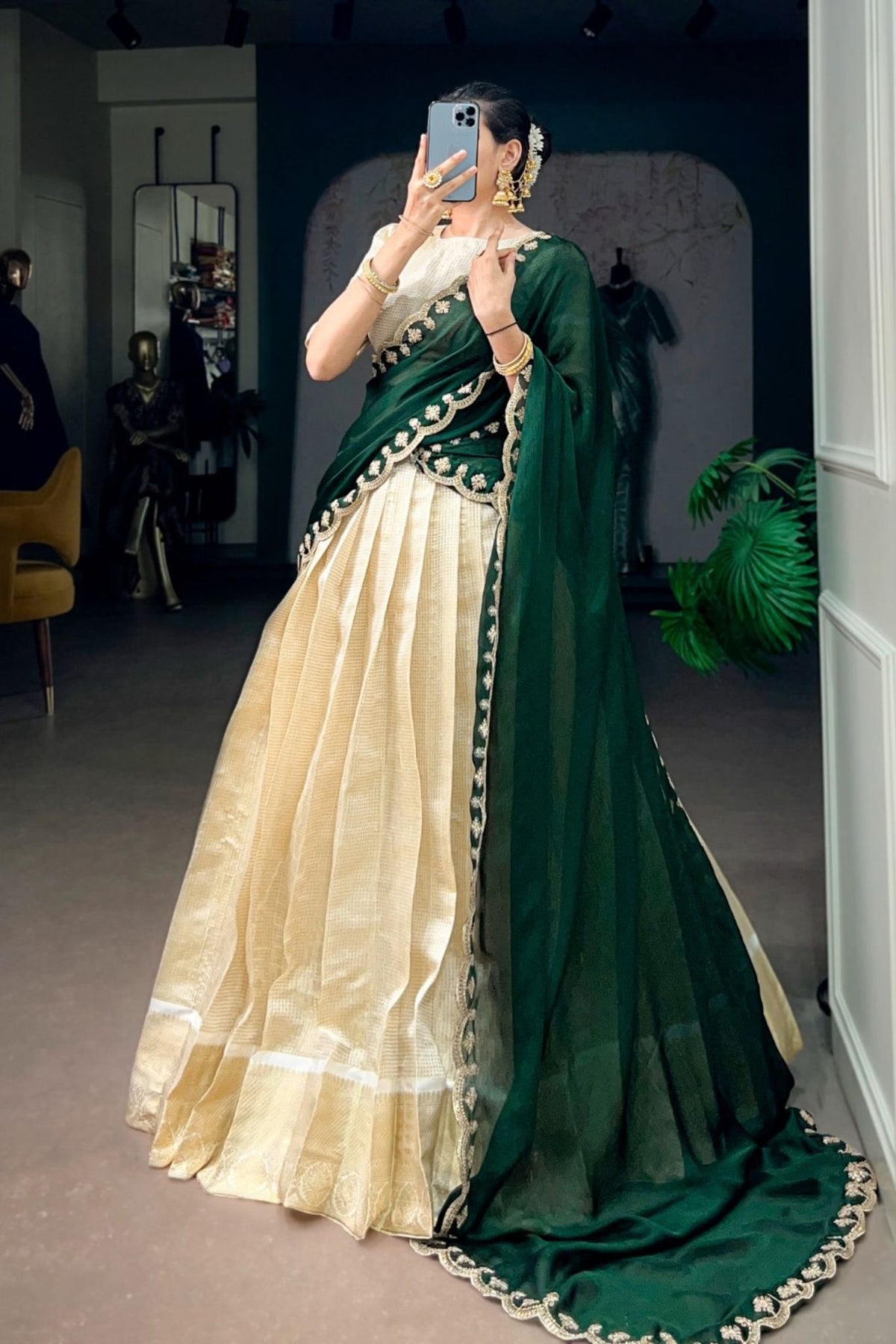 Jacquard Chex Zari Weaving Work Beautiful Lehenga Choli