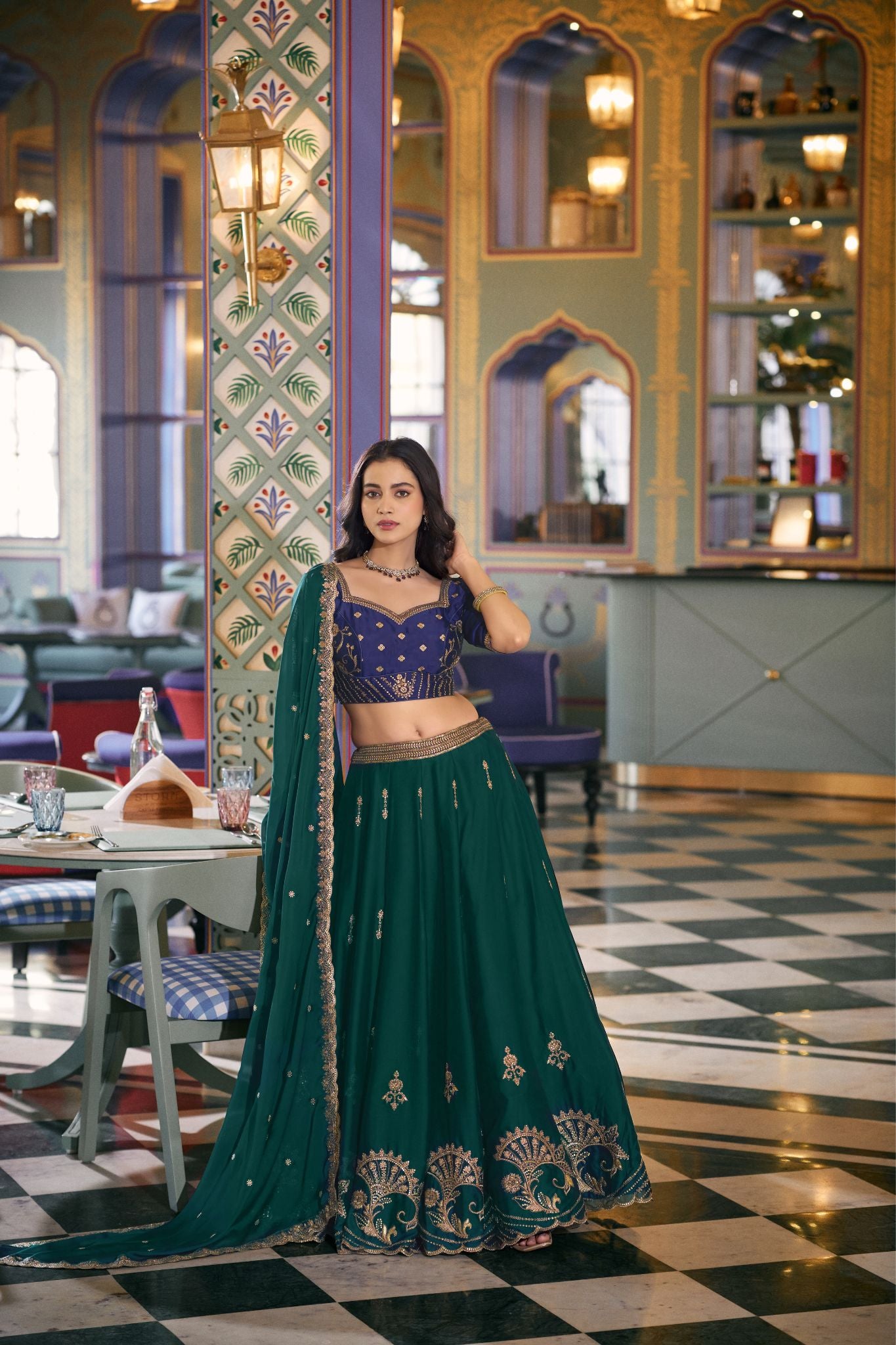 Premium Green Rangoli Silk Lehenga Choli with Sequins & Thread Embroidery Work | Designer Wedding & Festive Wear for Women