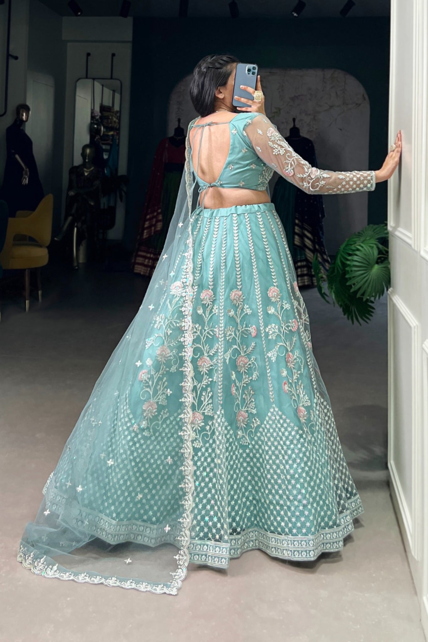 Designer Net Sequins Embroidered Lehenga Set With Dupatta