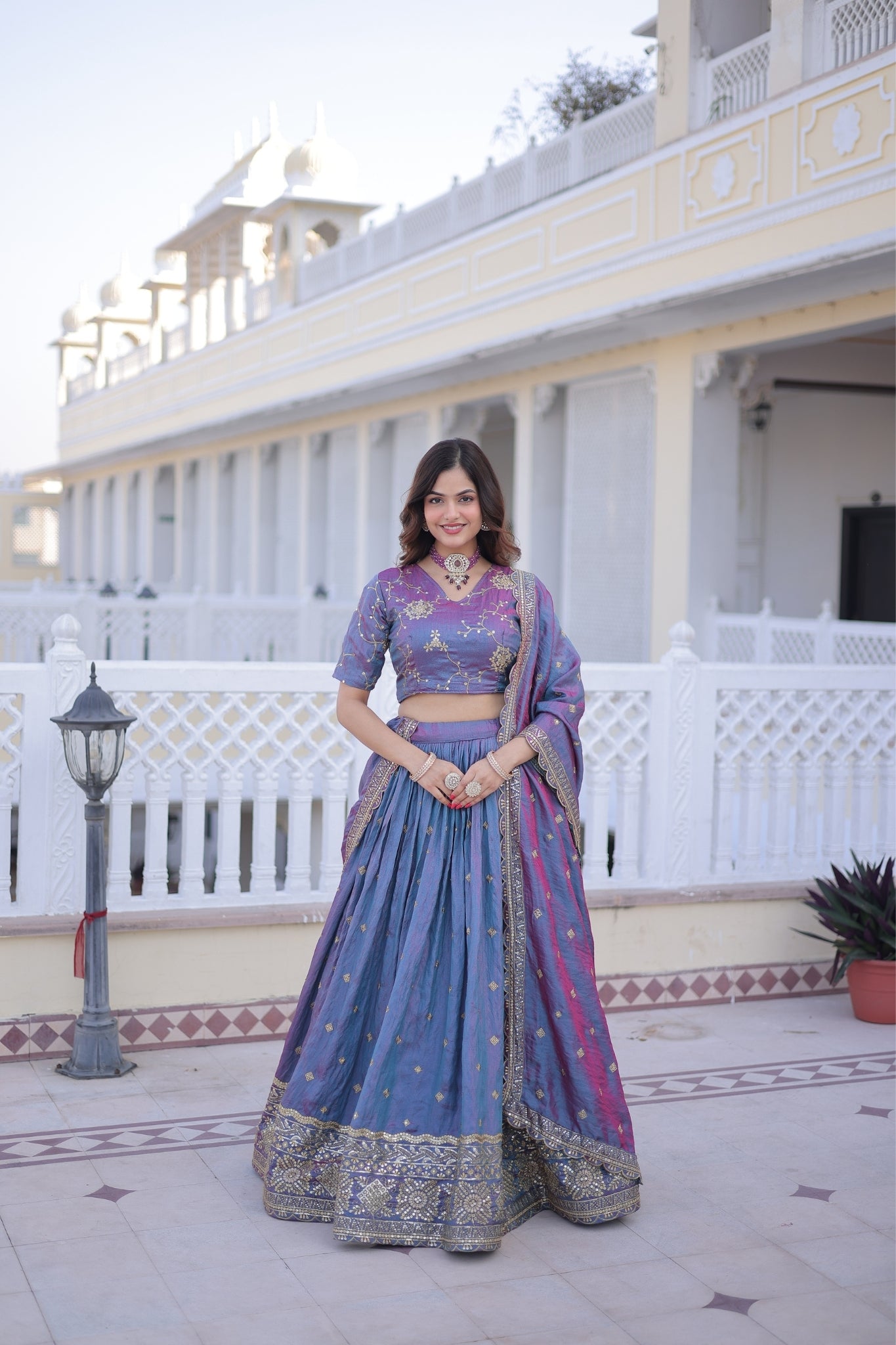 Designer Zari Sequins Embroidered Lehenga Choli Set With Dupatta