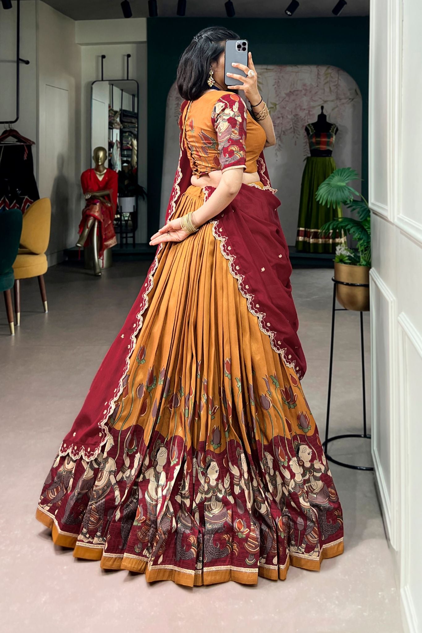 Designer Tasar Silk Kalamkari Print Wedding And Festive Lehenga Choli