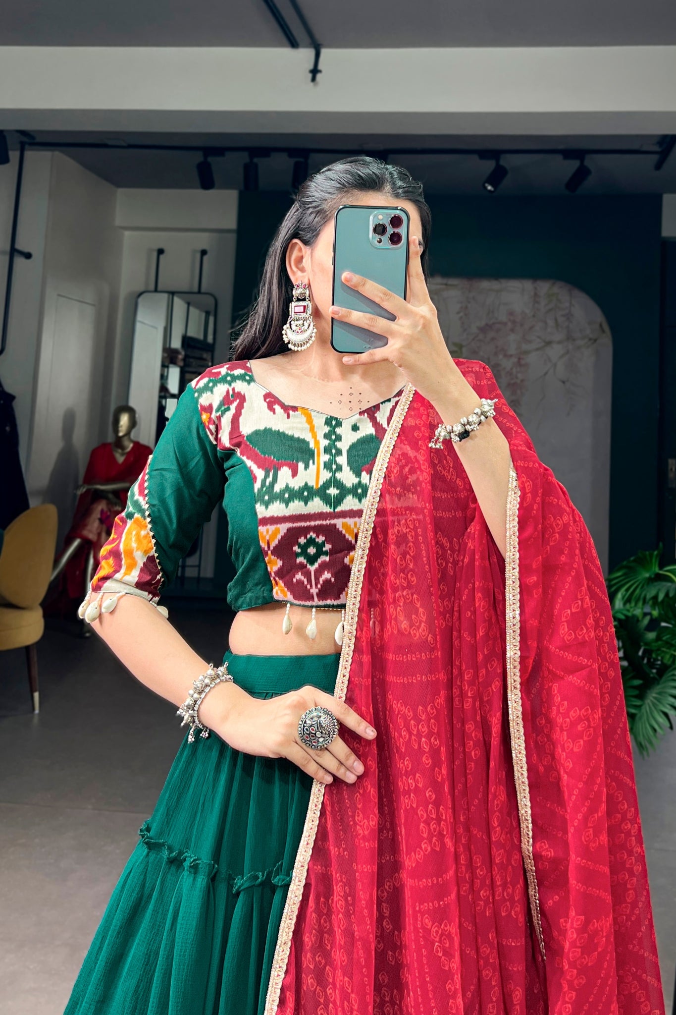 Raasrang Green Navratri Special Designer Lehenga Choli With Bandhej Dupatta