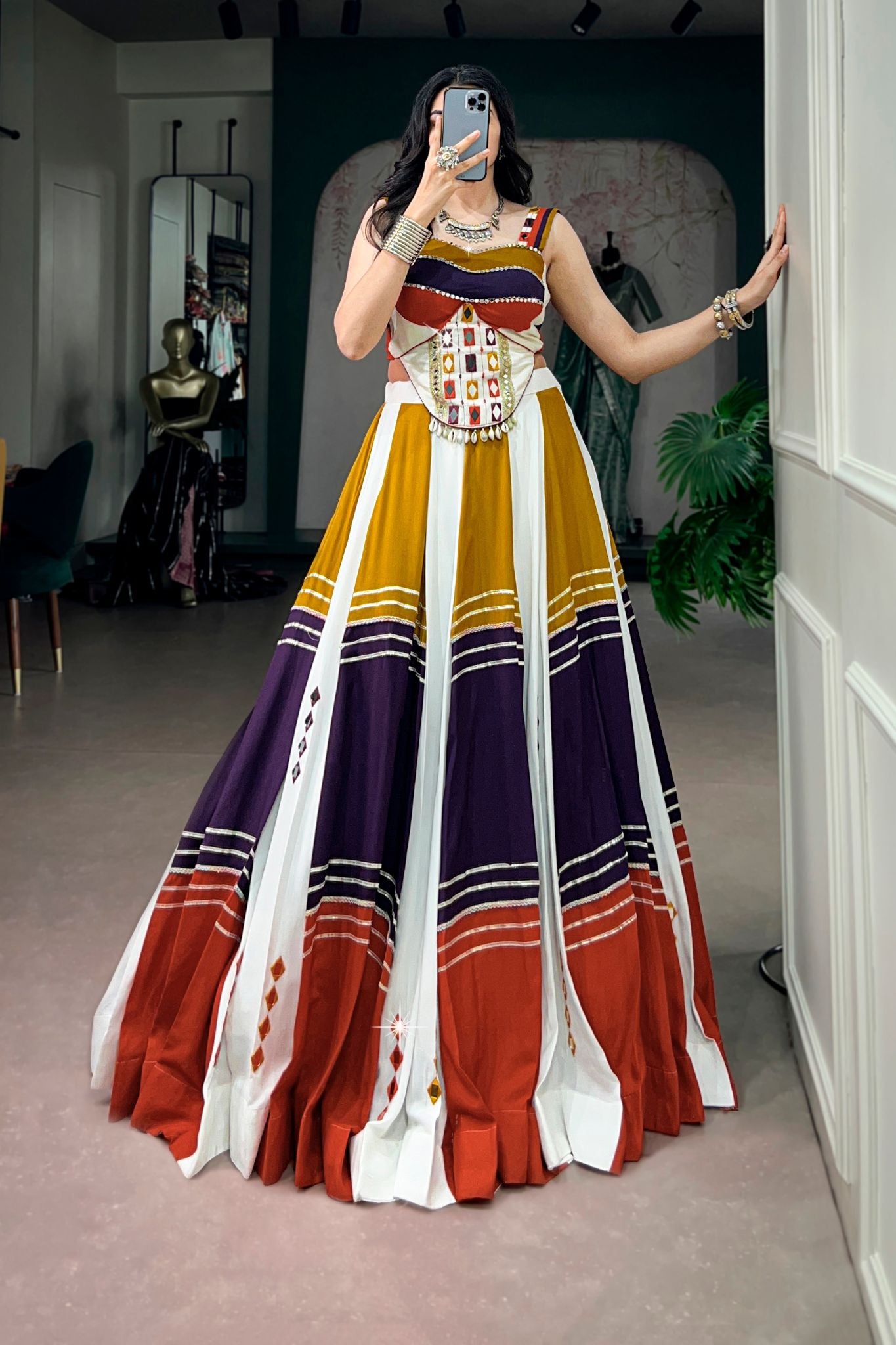 Raasrang Premium Navratri Designer Lehenga Choli With Authentic Mirror Work
