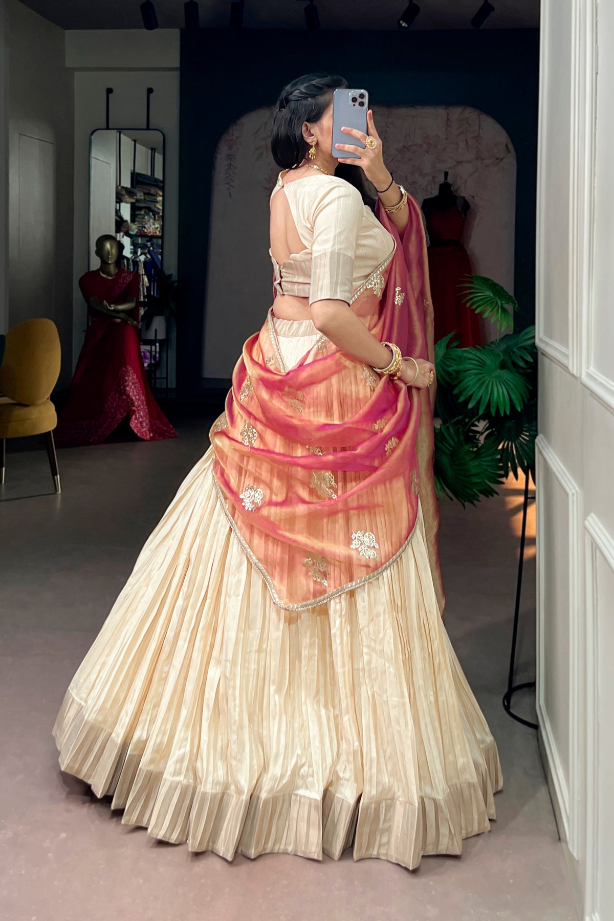 Designer Pleated Poly Kotha Tasar Lehenga Choli For Festive & Wedding Wear