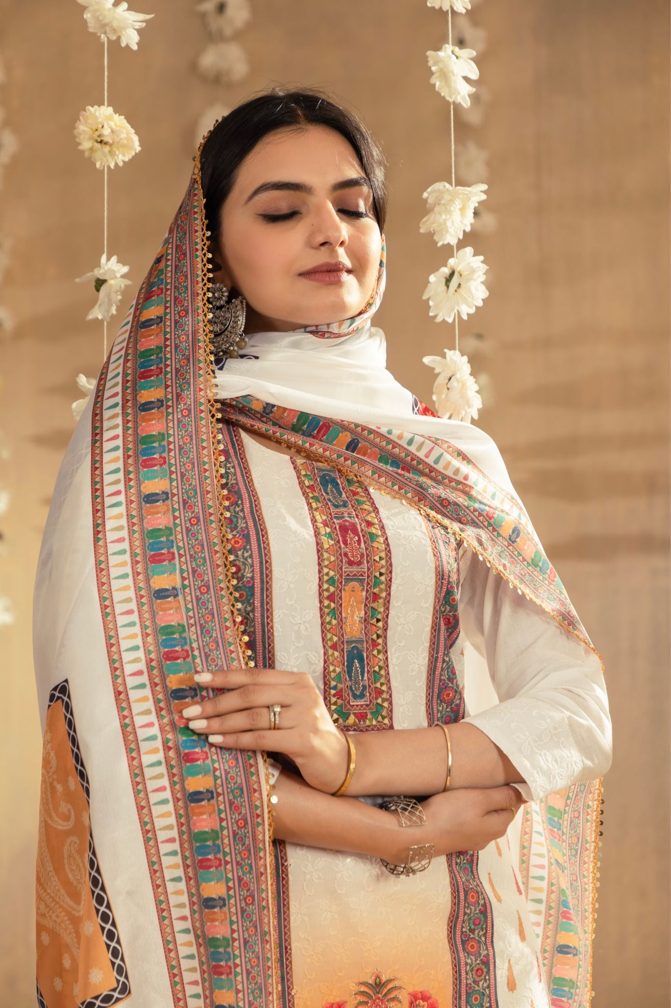 Stunning Printed With Mirror Sifali Work Cotton Sharara Set