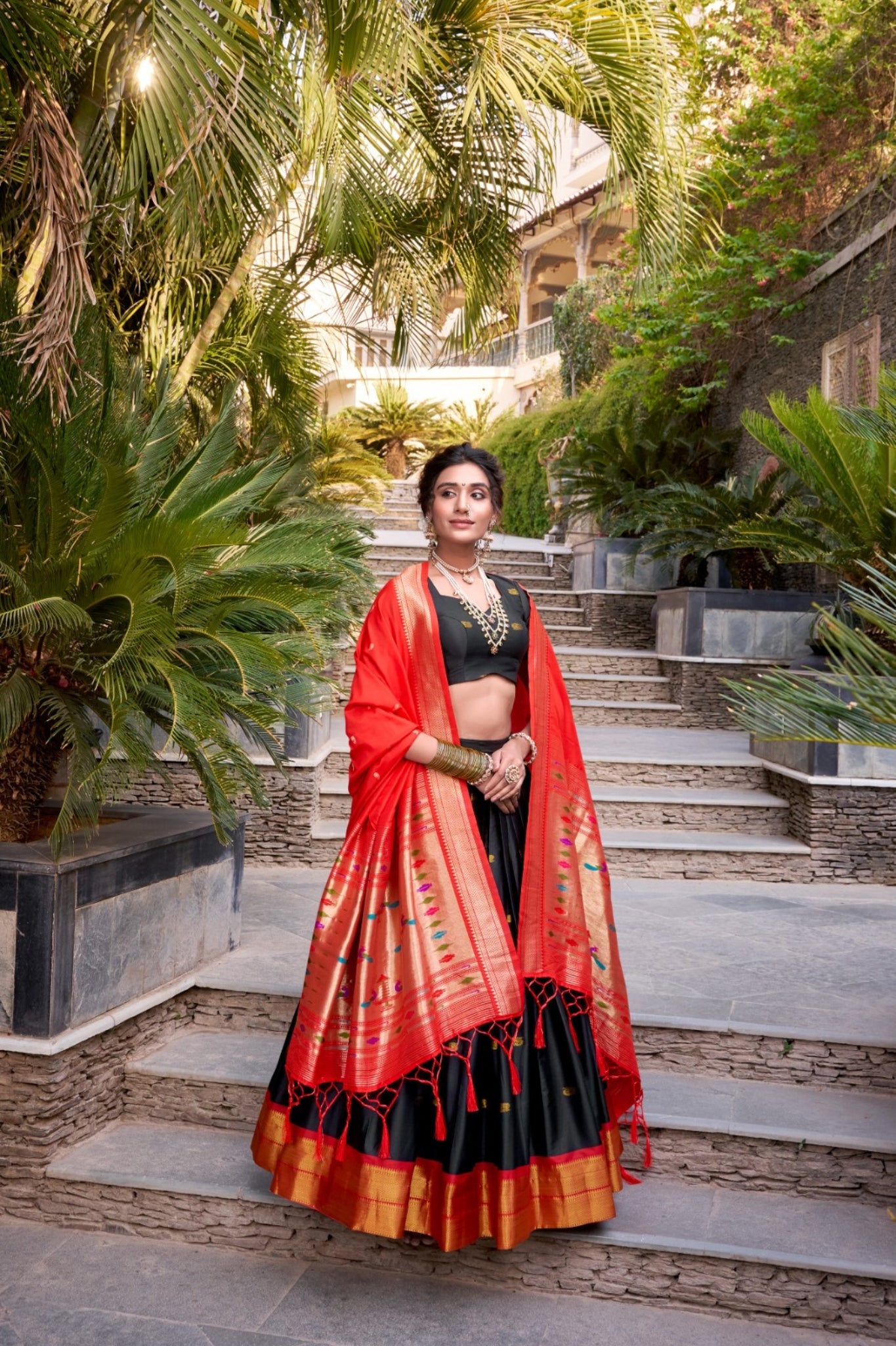Paithani Jacquard Silk Lehenga Set with Zari Weaving Work