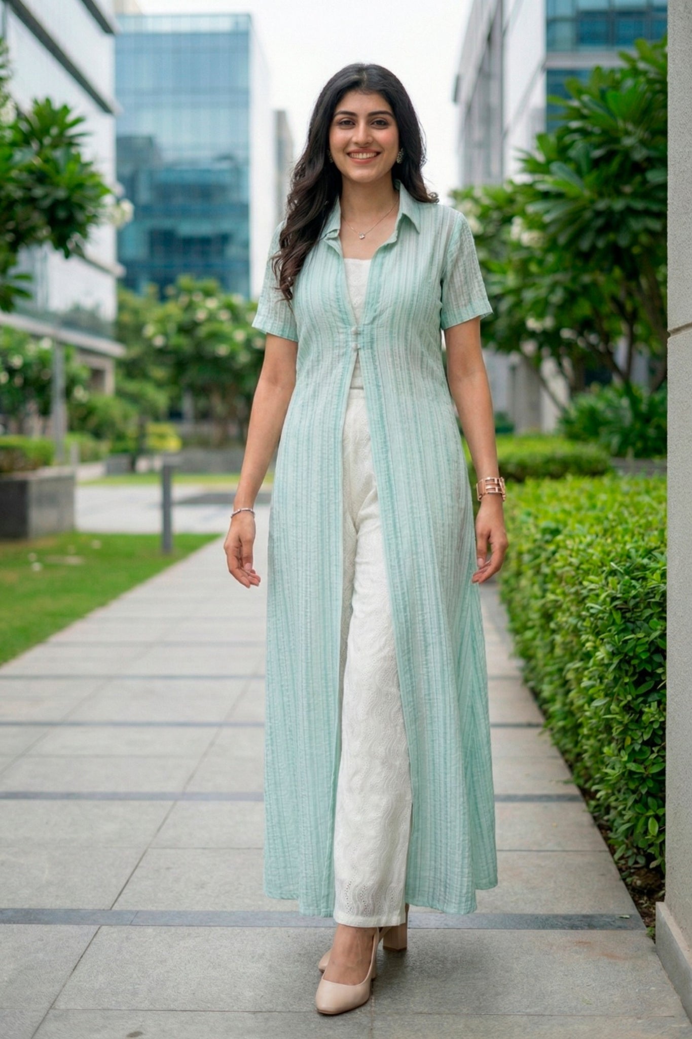 Mint Green Long Overlay Shrug Set