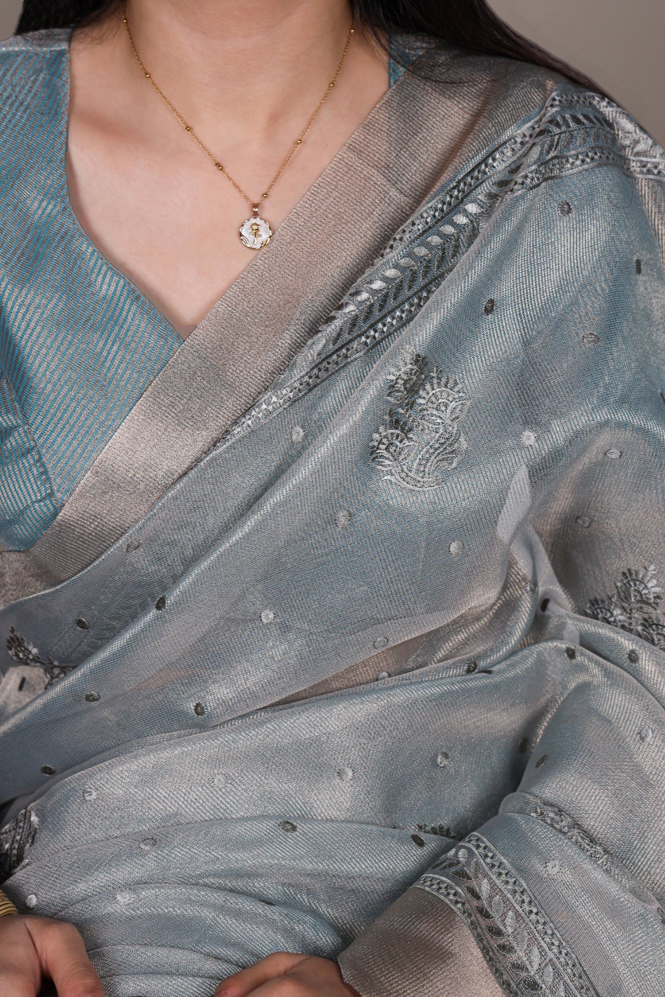 Shimmer And Shine Premium Designer Thread Embroidery Saree