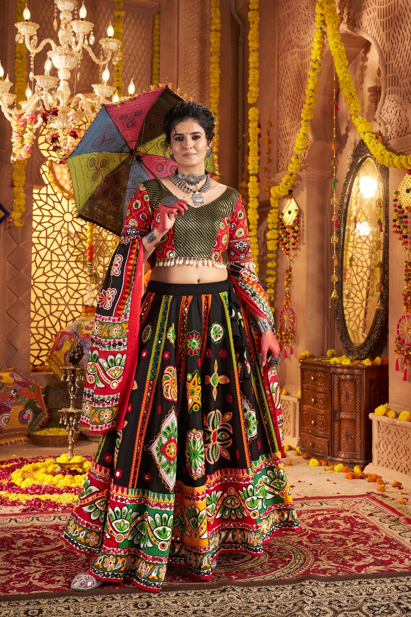 Black Designer Organic Cotton Stylish Navratri Lehenga Choli Set